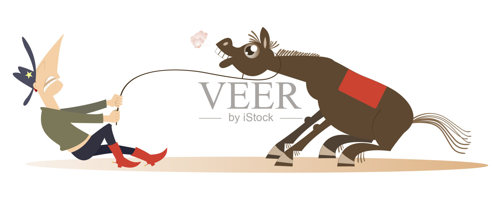 牛仔竞技。农民或牛仔。愤怒的马。插画图片素材