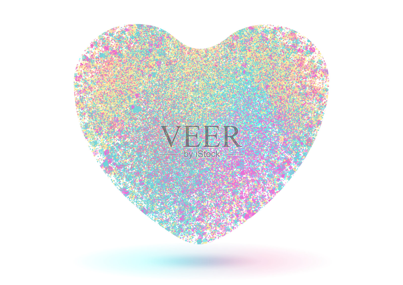 holographic 彩色的情人节心形图案，带有闪亮的柔和质感插画图片素材