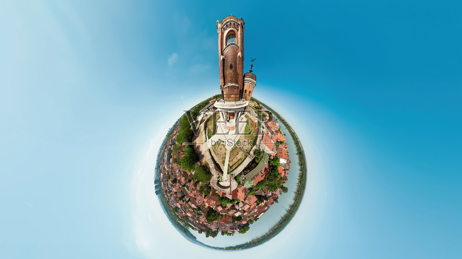 贝尔格莱德的加尔多斯塔的全景无人机视图，微型星球效果照片摄影图片