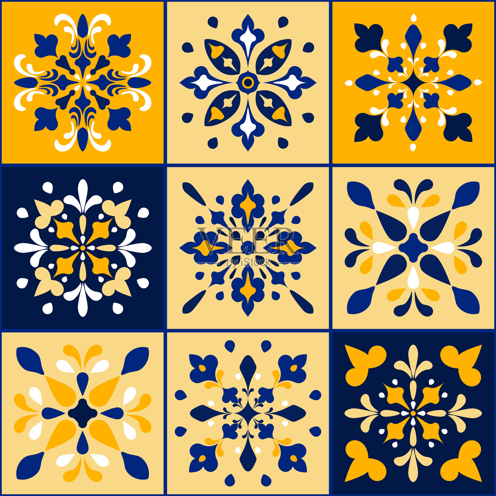 图案矢量插图 一幅宁静优雅的艺术作品，鲜花以明亮而细腻的色调绽放。传统设计图案 适用于瓷砖、面料、背景、地毯、壁纸、纺织品。插画图片素材