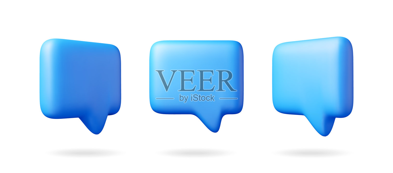 3D蓝色空白对话气泡套装插画图片素材