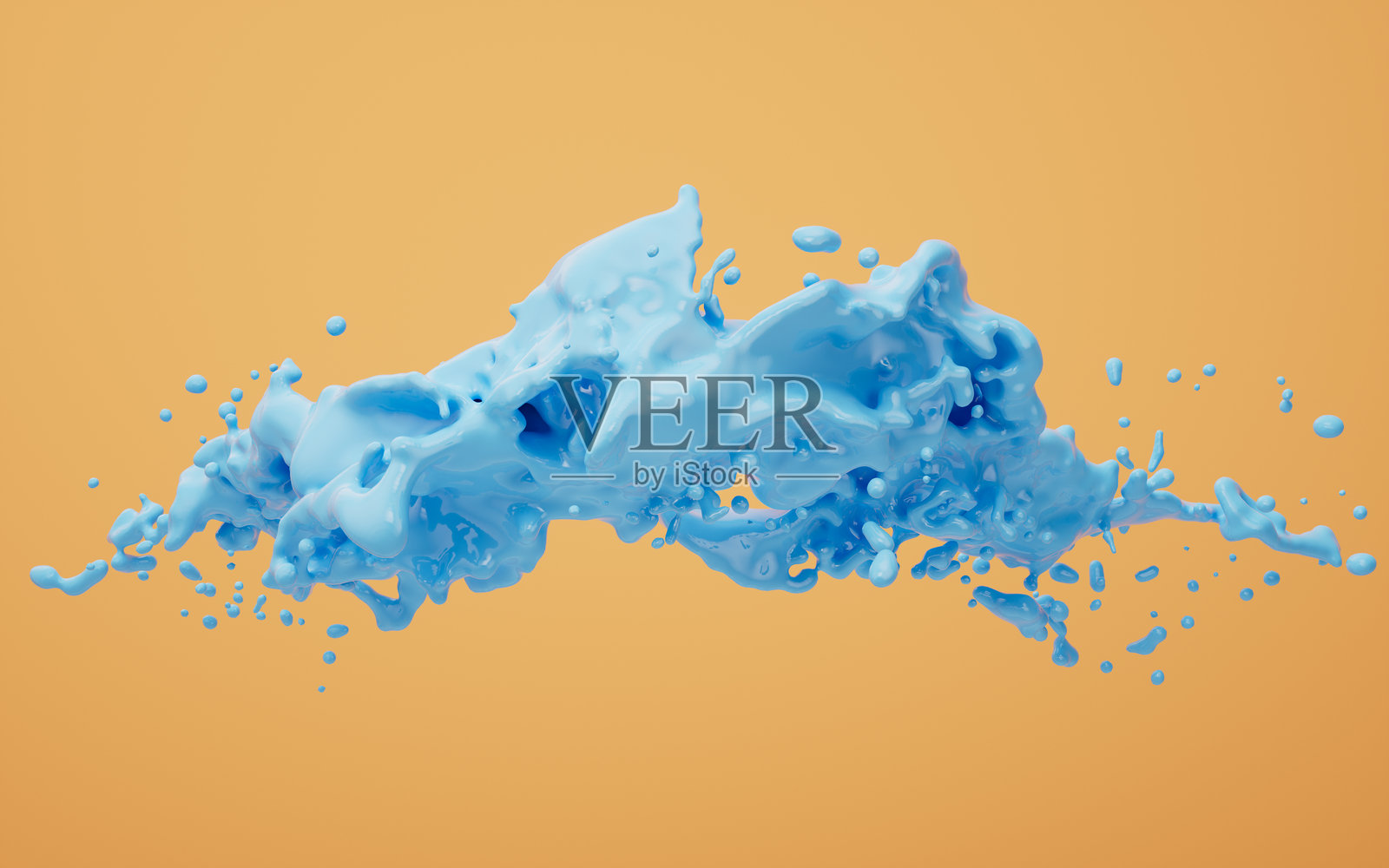 流动的液体与溅起的形状背景，3D 渲染。照片摄影图片