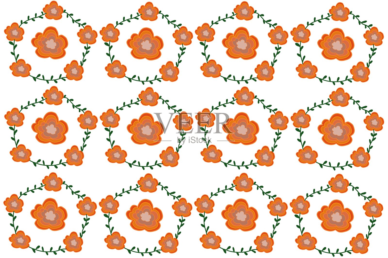 手绘花卉无缝图案背景。用于布料、包装纸、墙纸或物品装饰的花卉装饰设计插图。插画图片素材
