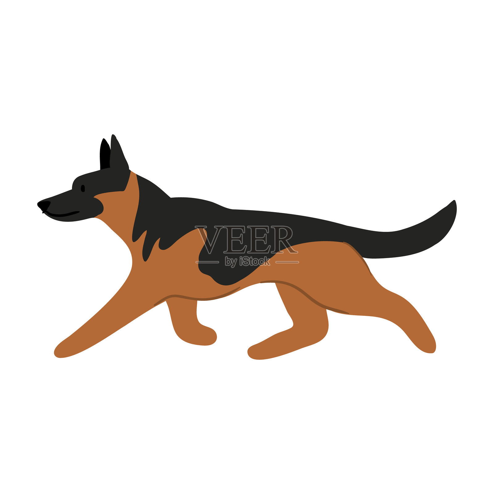 可爱的德国牧羊犬矢量插图。宠物剪贴画合集。手绘犬类、小狗。以各种姿势插图。插画图片素材