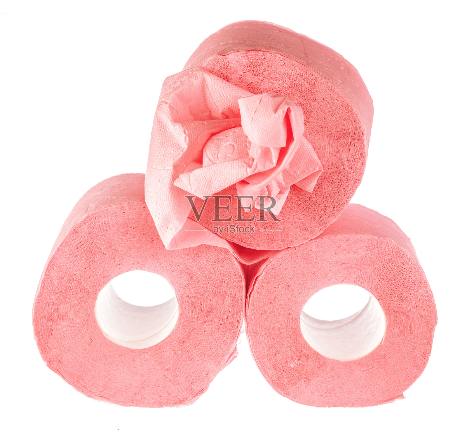 白色背景上的卫生纸，创意照片。照片摄影图片