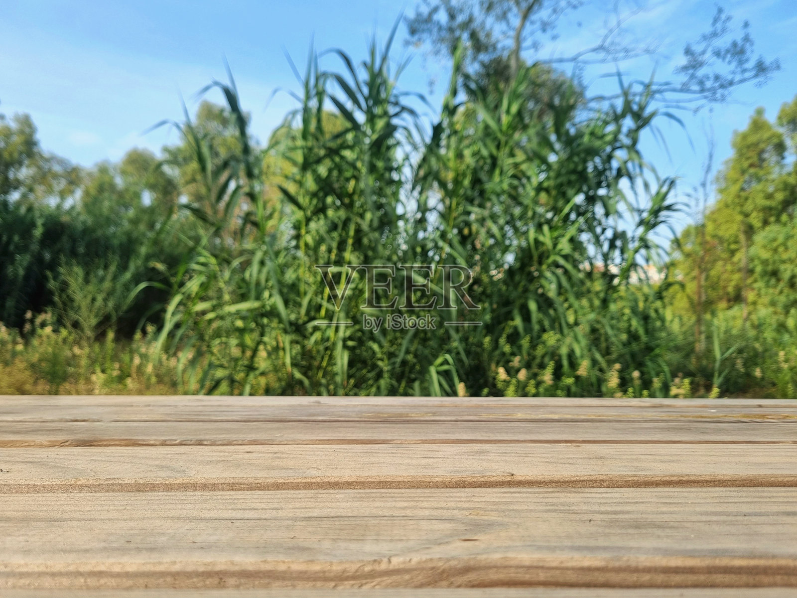 一张空桌子，背景模糊照片摄影图片