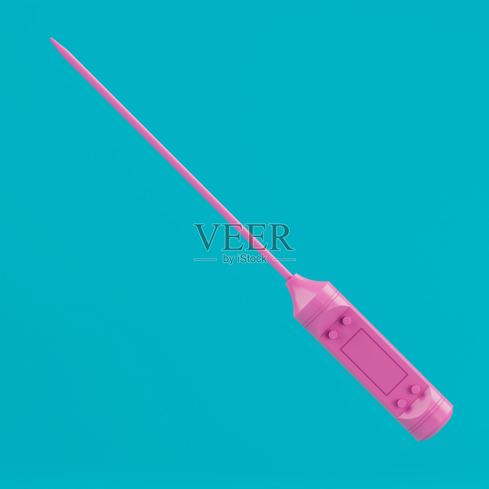 粉色数字食品烹饪温度计，带探头，双色调风格。3D渲染。照片摄影图片