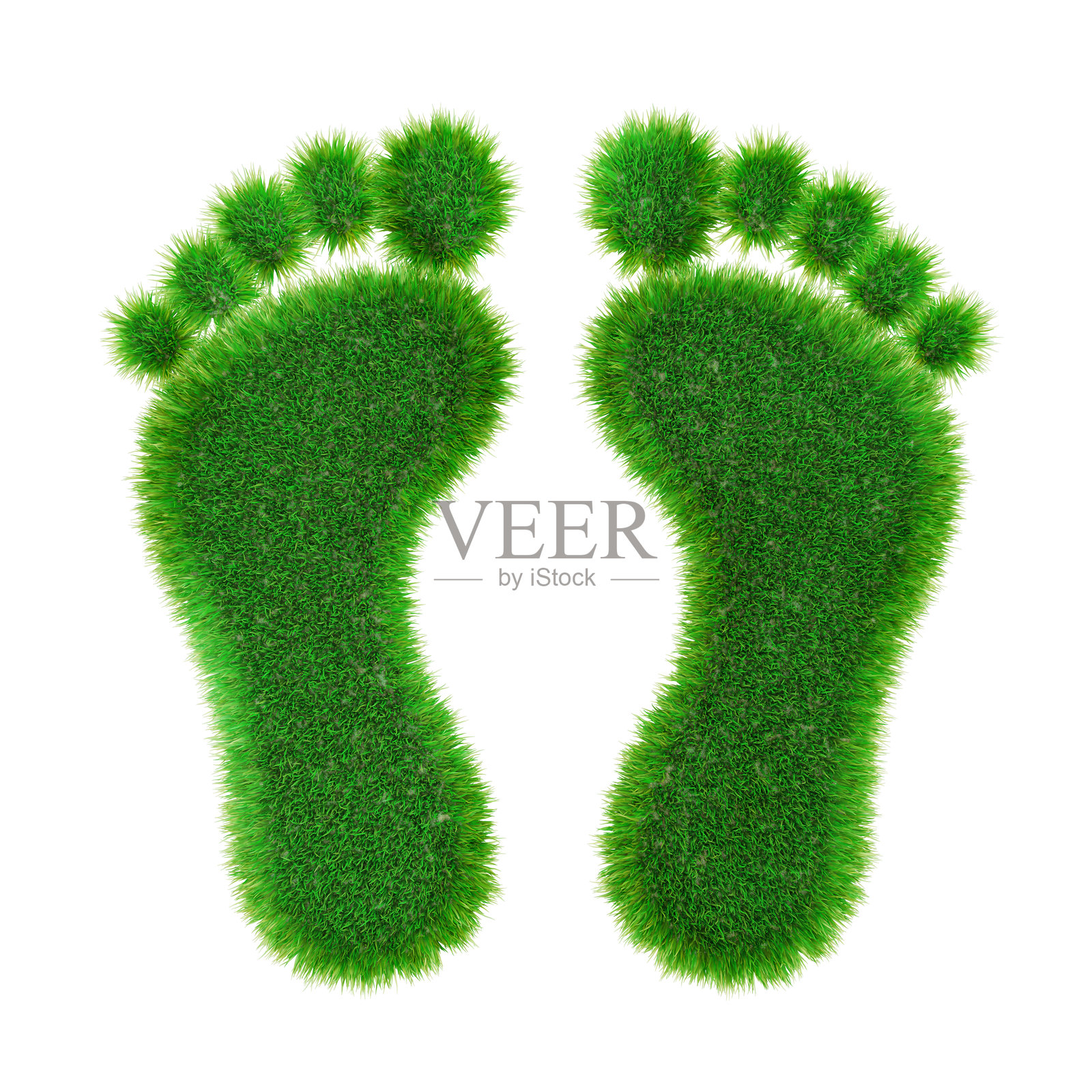 绿色草地上的脚印。3D渲染照片摄影图片