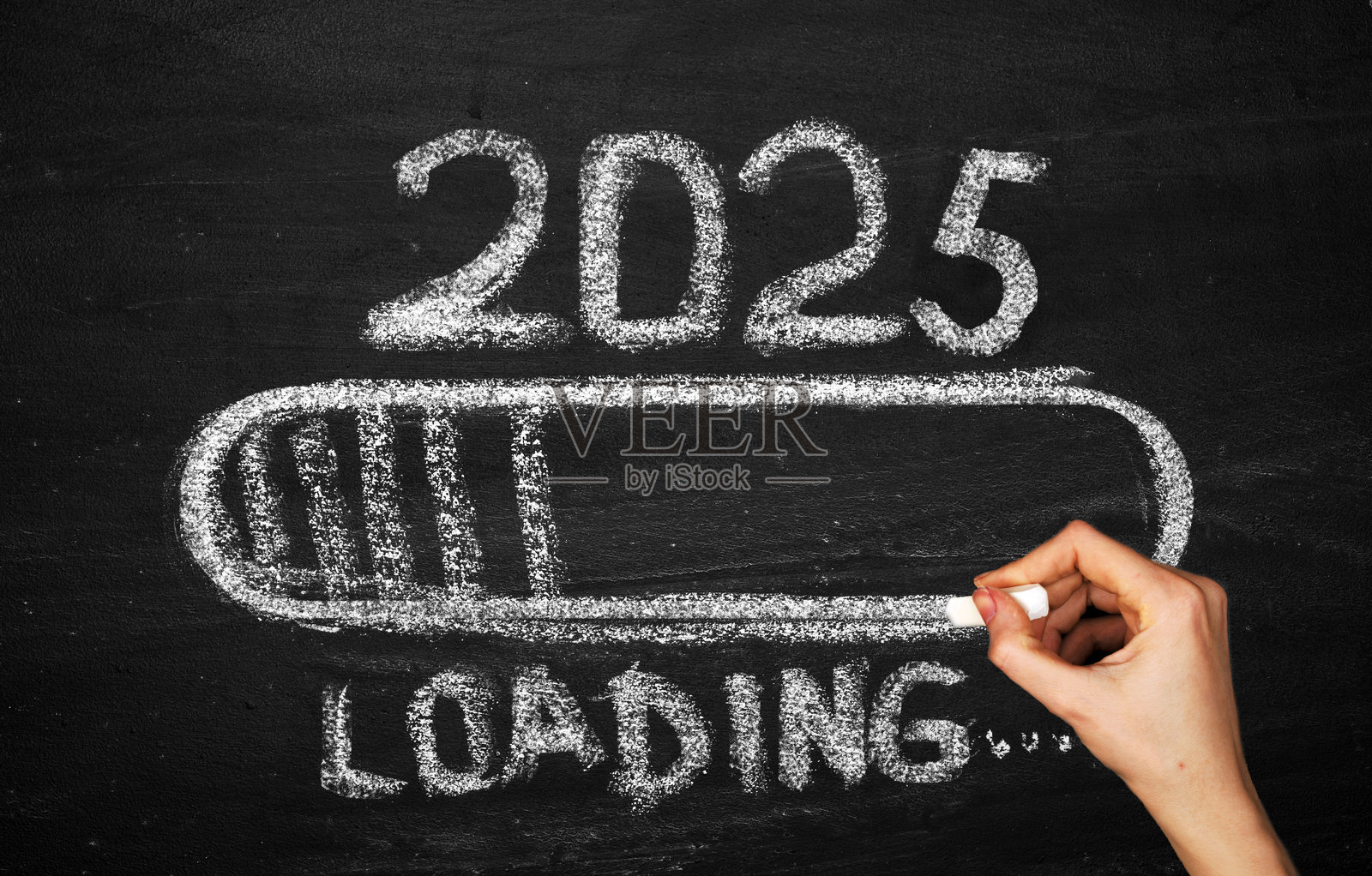 2025年与进度条的黑板粉笔画照片摄影图片