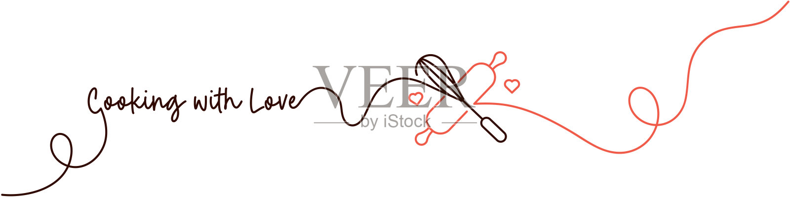 用爱烹饪的连续线条绘画图标。手绘符号矢量插图。插画图片素材