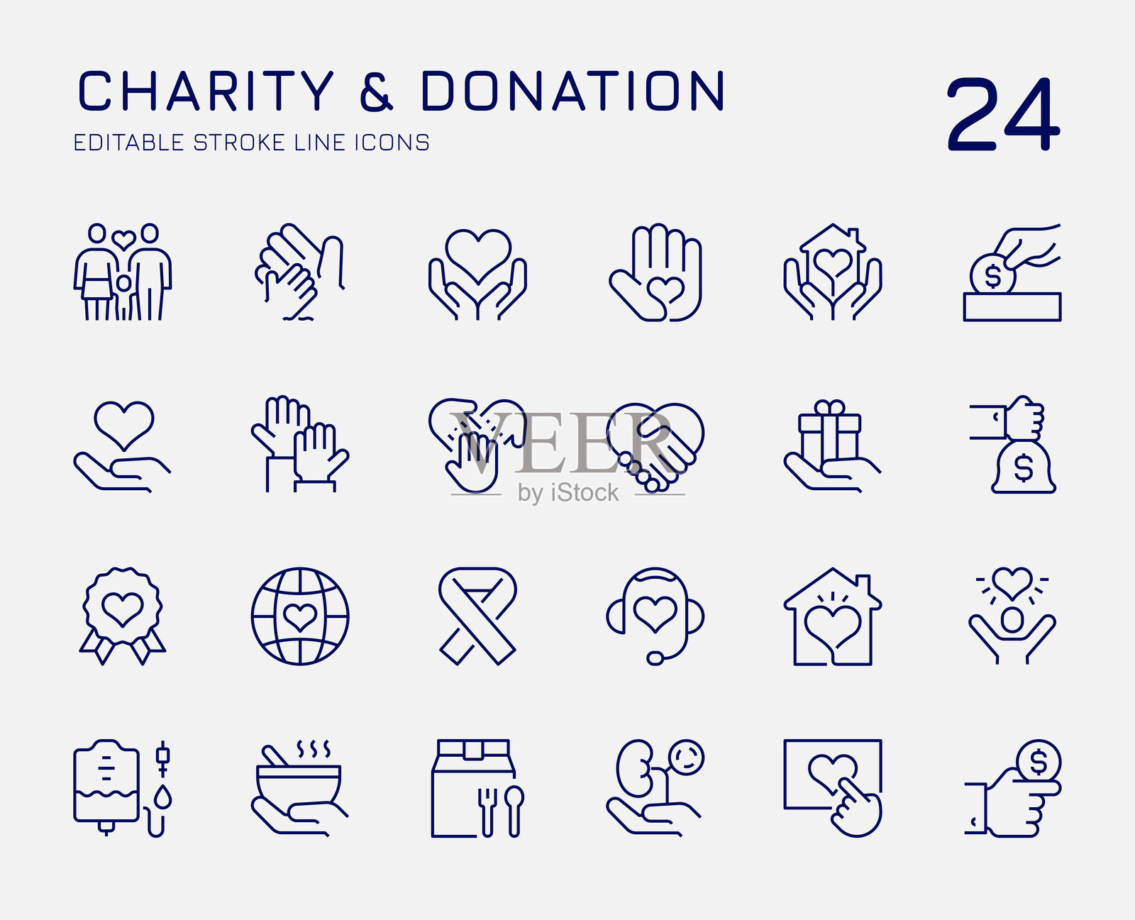 慈善与捐赠线条图标插画图片素材