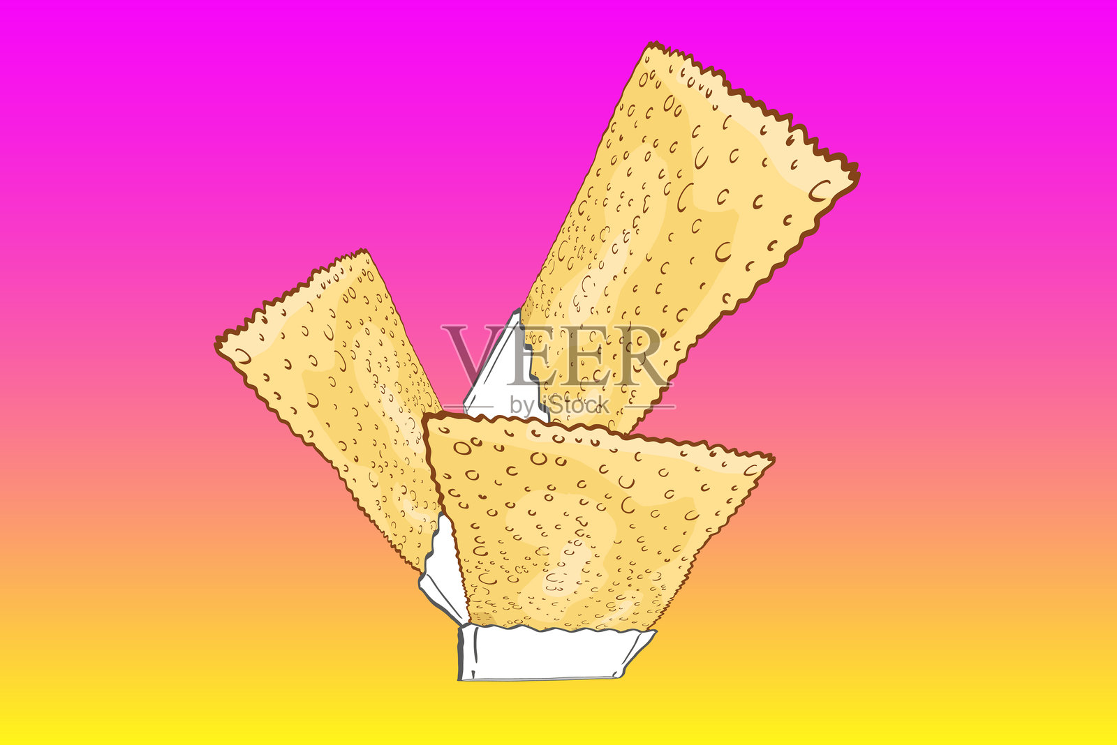 三种柔和色调的糕点在渐变背景上掉落插画图片素材