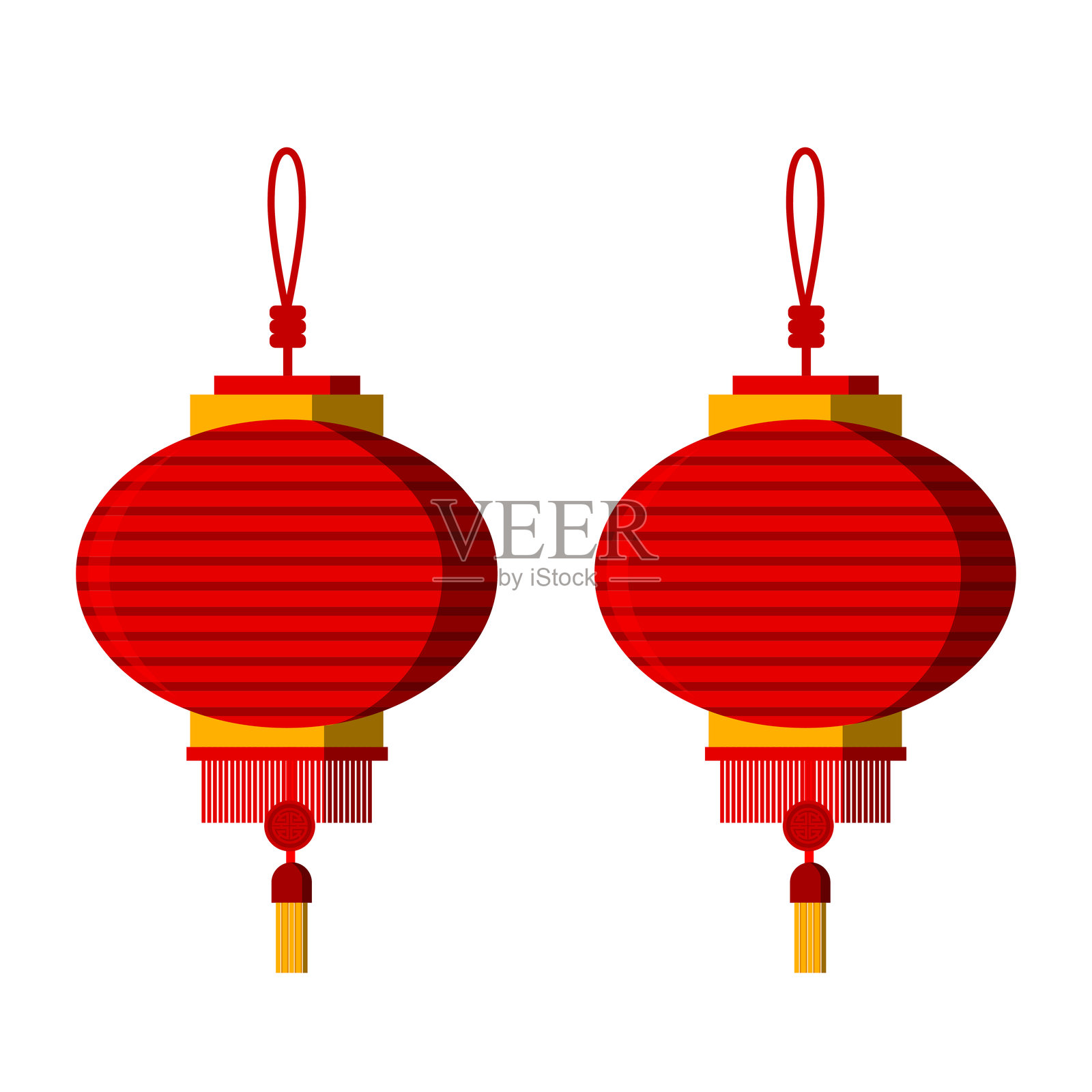 孤立的圆形红灯笼矢量设计，扁平风格，东方装饰元素剪贴画，适用于白色背景上的春节贺卡（可编辑）插画图片素材