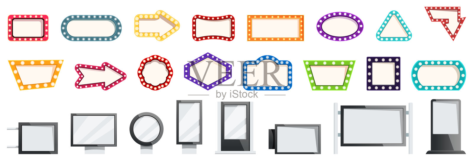 霓虹灯招牌促销图标集卡通矢量图插画图片素材