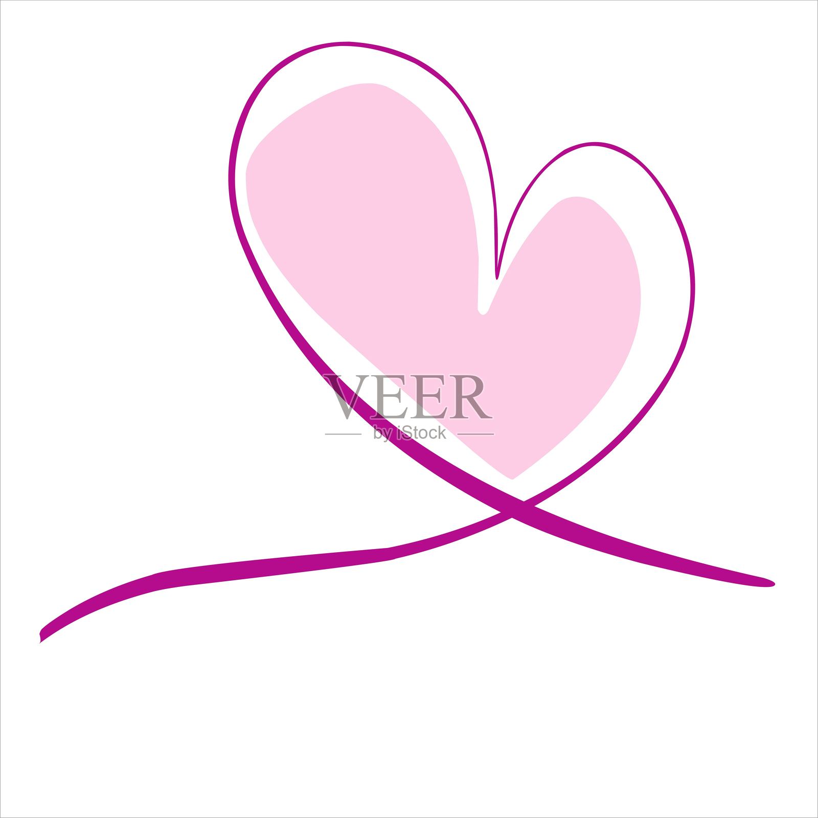 心脏、爱情、浪漫或情人节粉色心形。心形矢量图标。艺术粉色心形爱情符号，独立可编辑矢量EPS10。插画图片素材