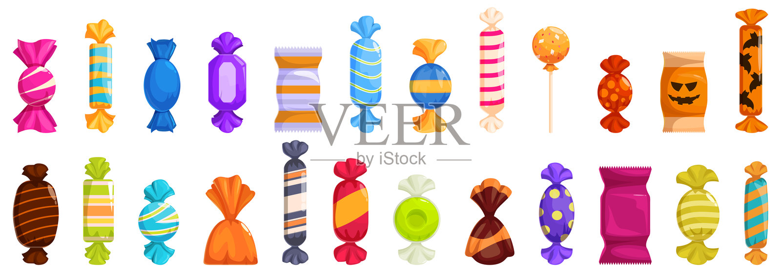 糖果包装矢量图。一堆形状和颜色各异的糖果插画图片素材
