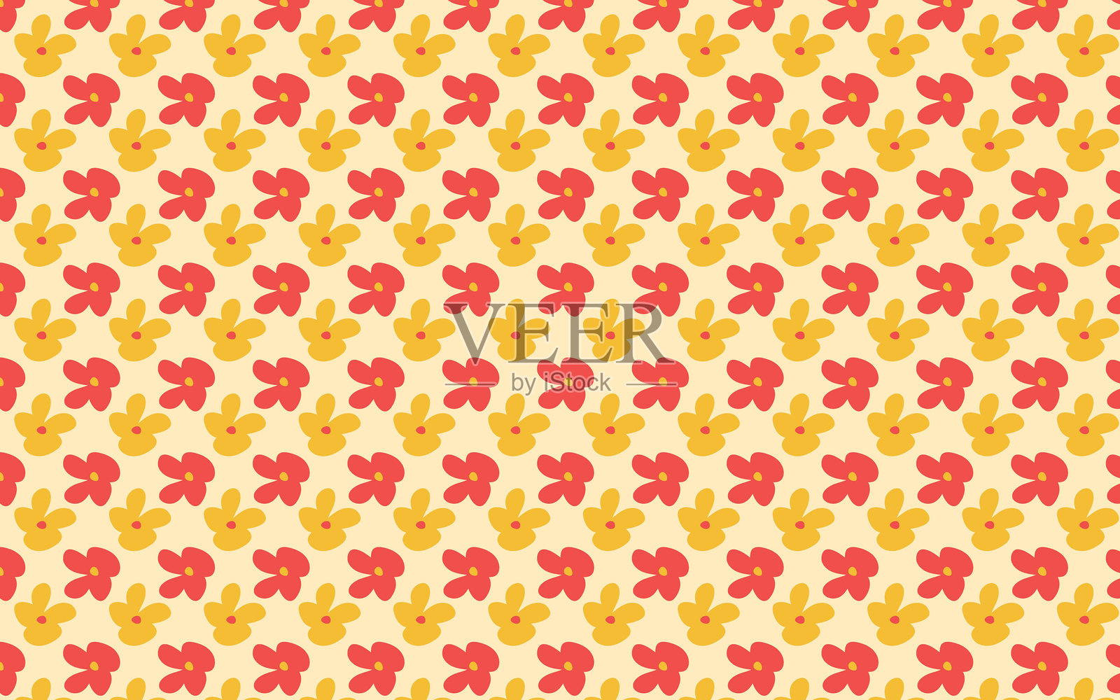 明亮而愉快的无缝图案，包含红色和黄色的花朵。非常适合夏季设计、纺织印刷和数字艺术。插画图片素材