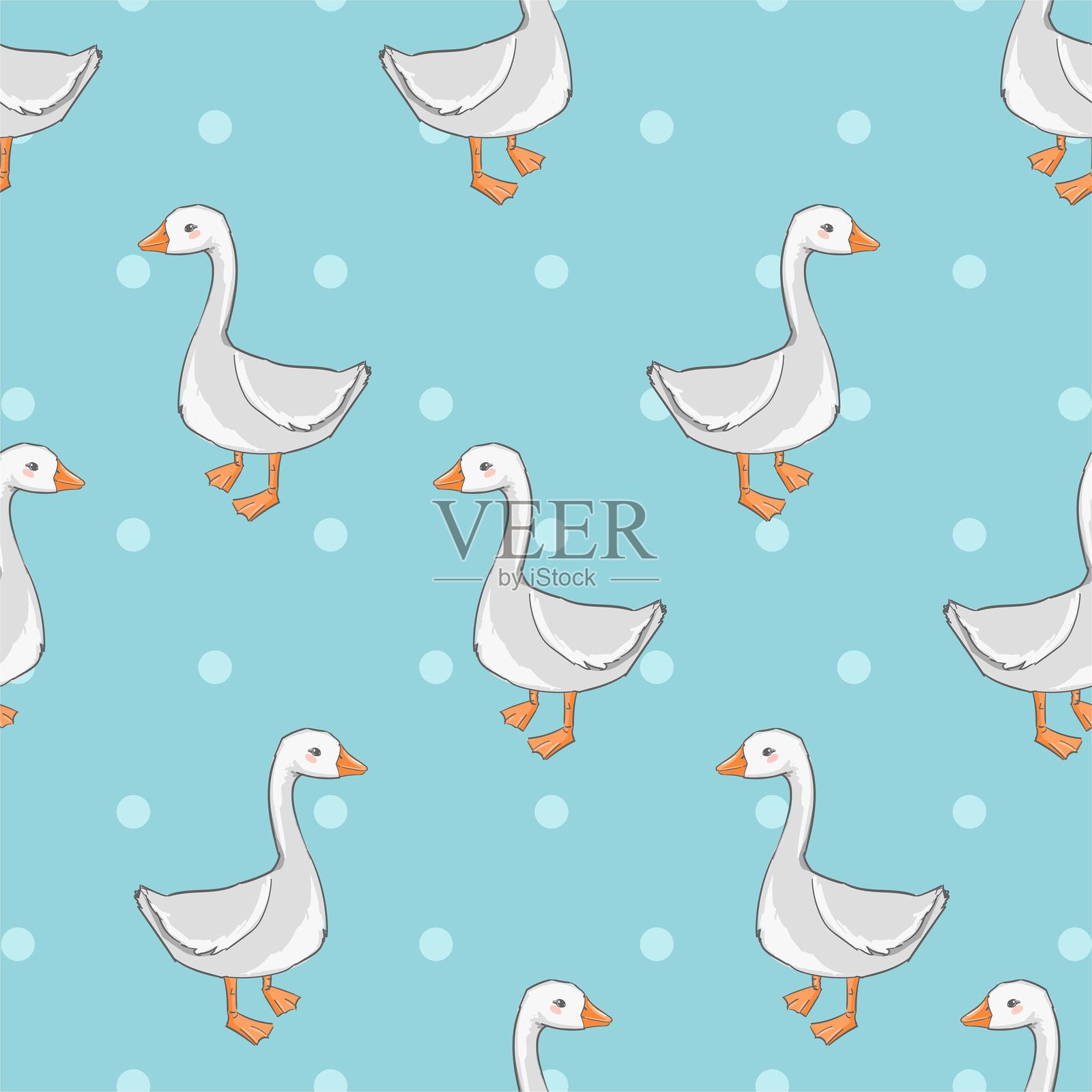 无缝手绘可爱鹅的矢量插图图案插画图片素材
