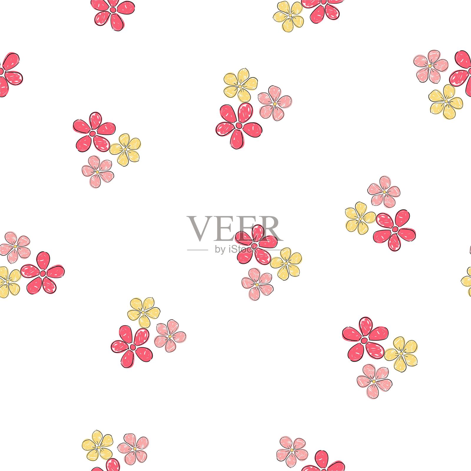 无缝手绘美丽花卉图案设计，适用于纺织和面料装饰的背景矢量插图插画图片素材