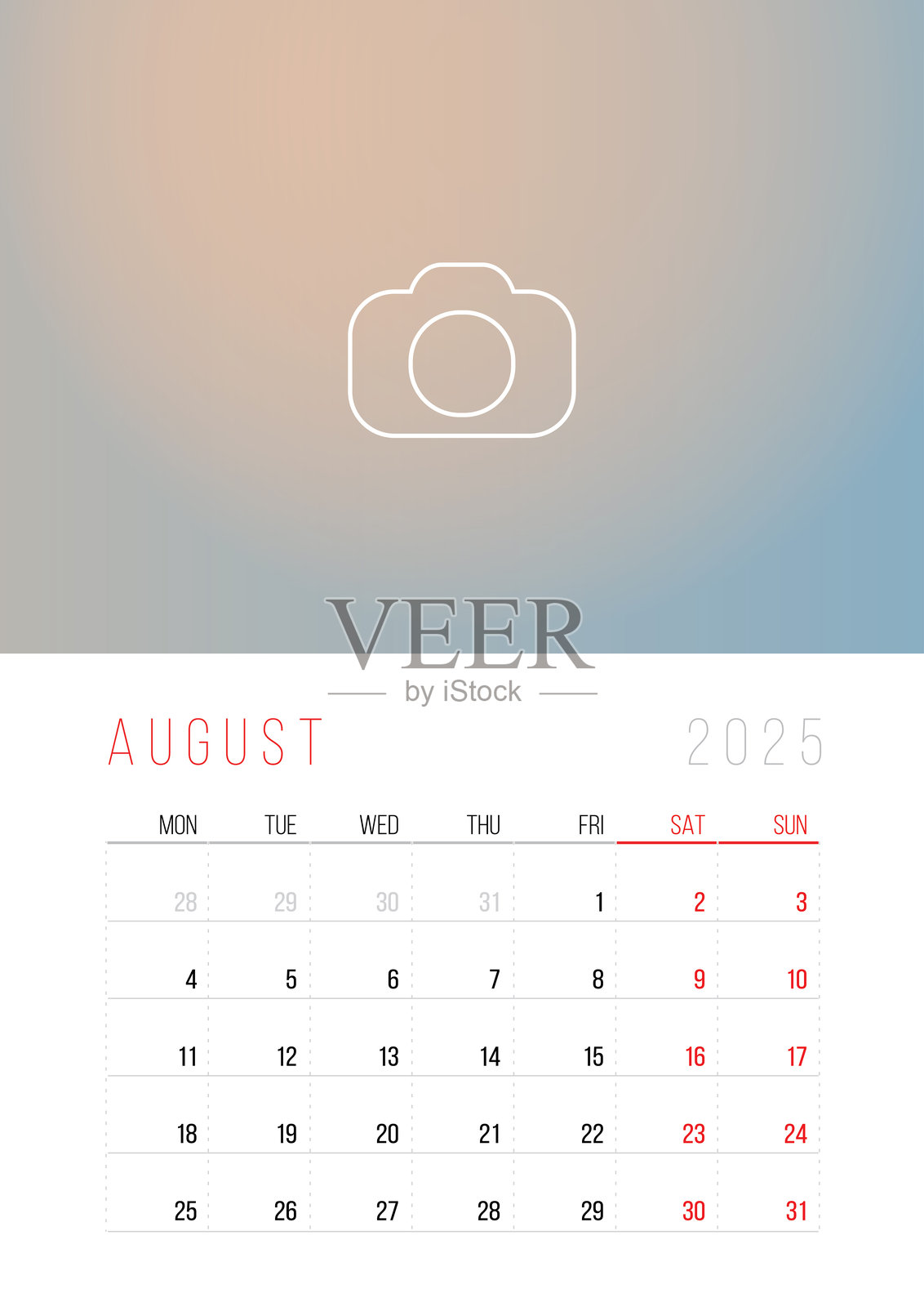 2025年日历。周一开始的一周插画图片素材