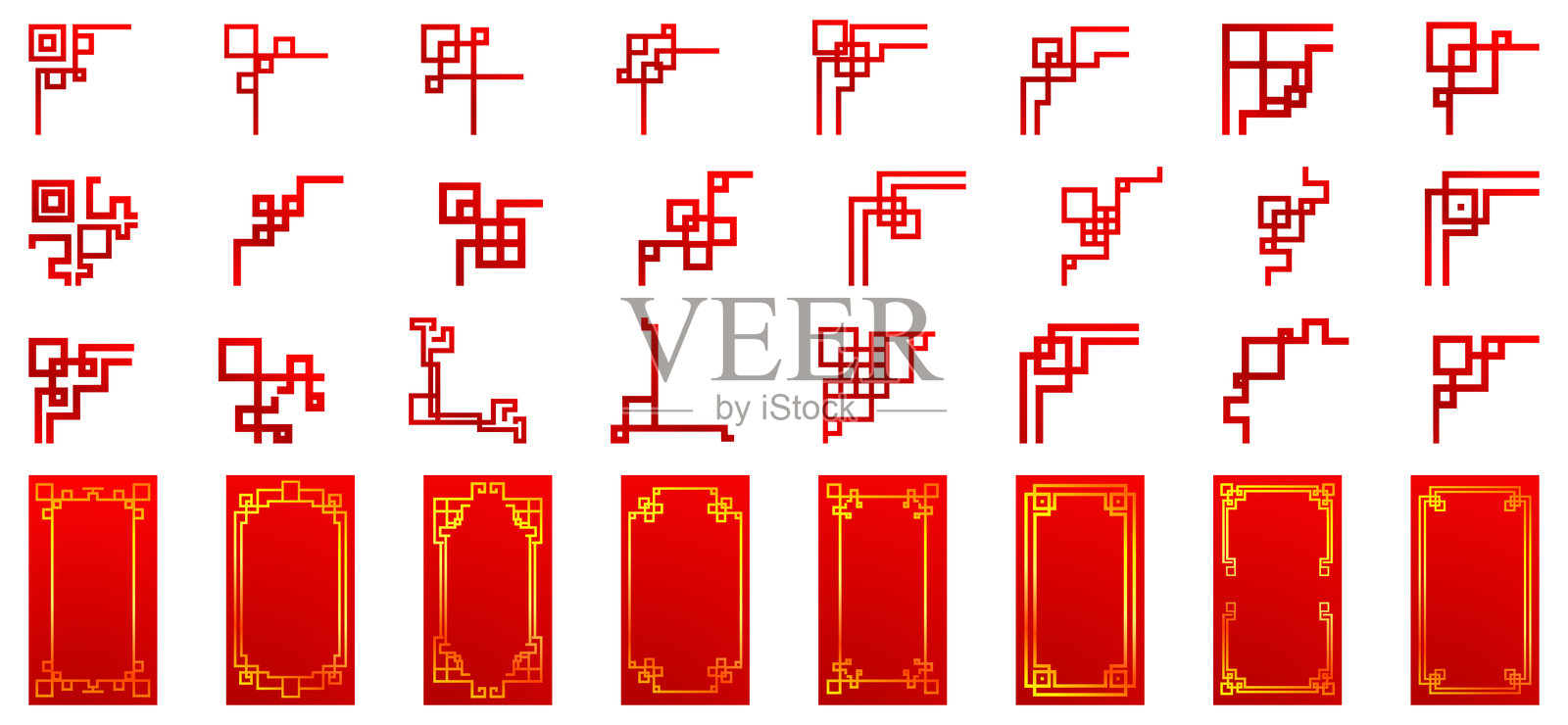 卡通风格的中国角落图标集，亚洲分隔符插画图片素材