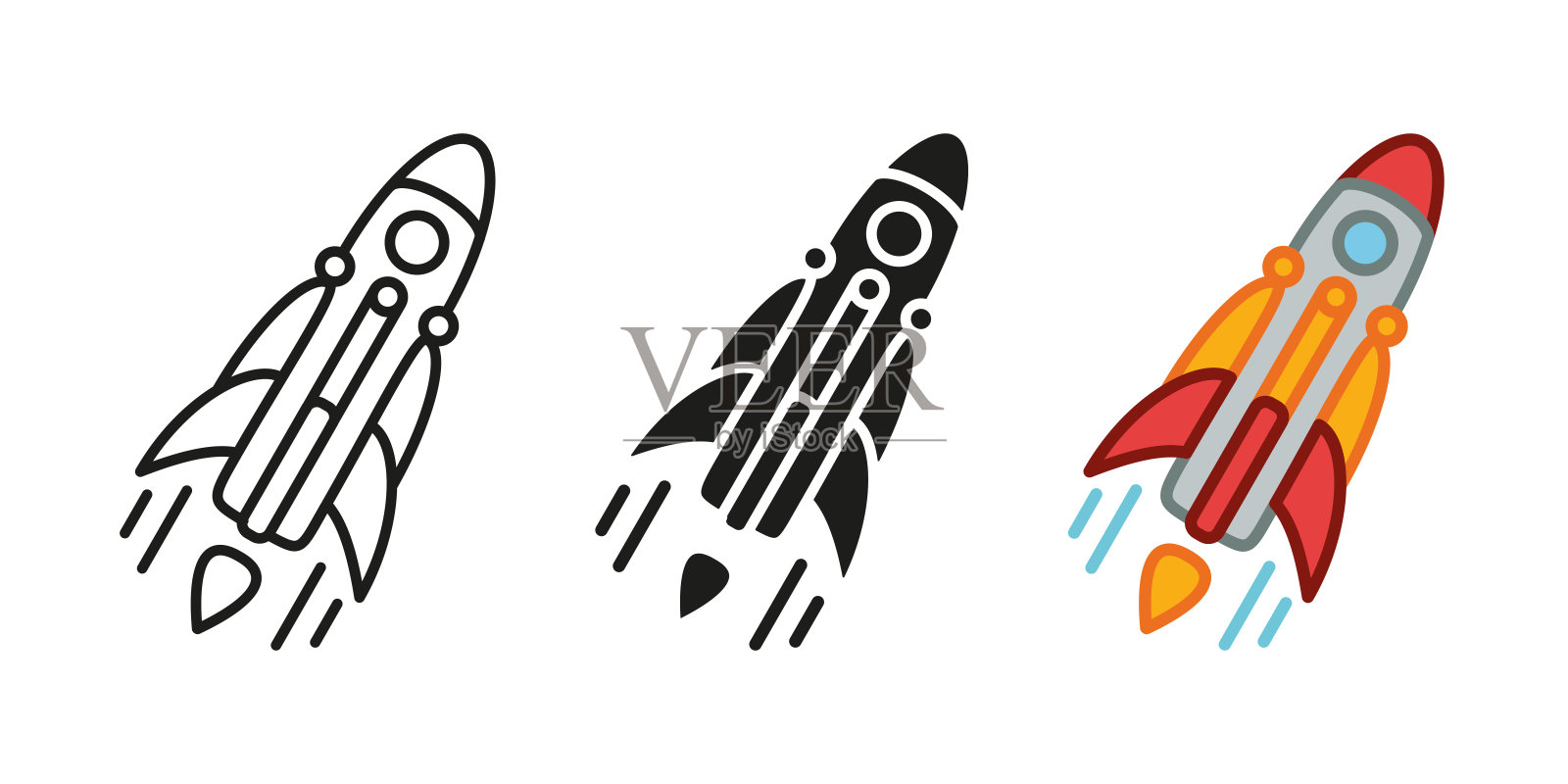 火箭图标。飞船矢量插图。航天飞机符号。宇宙未来科技标志。创业发射图标。太空旅行飞行独立概念。插画图片素材