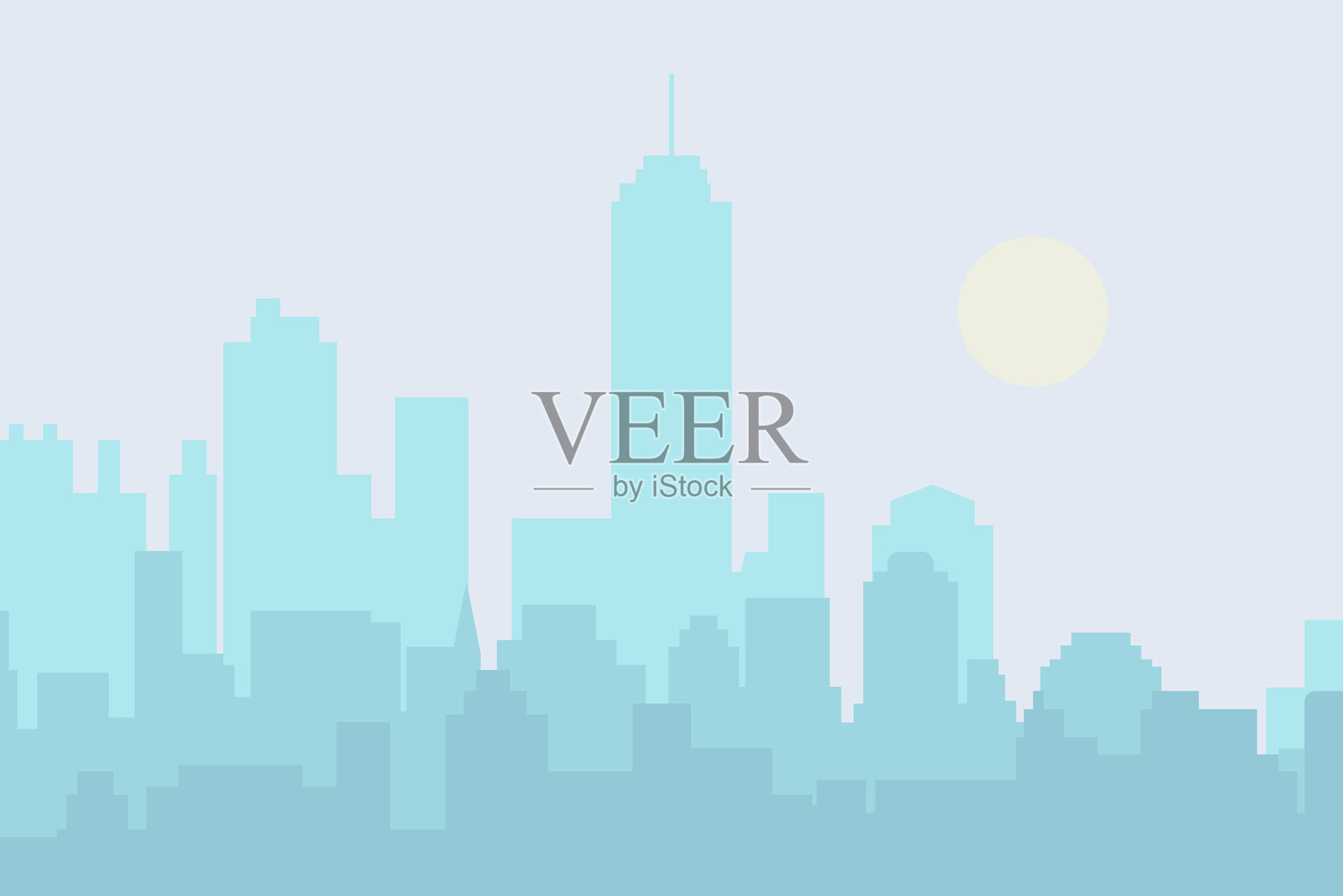 城市天际线矢量插图。平面风格的城市景观。城市轮廓。城市背景。白天的城市天际线。插画图片素材