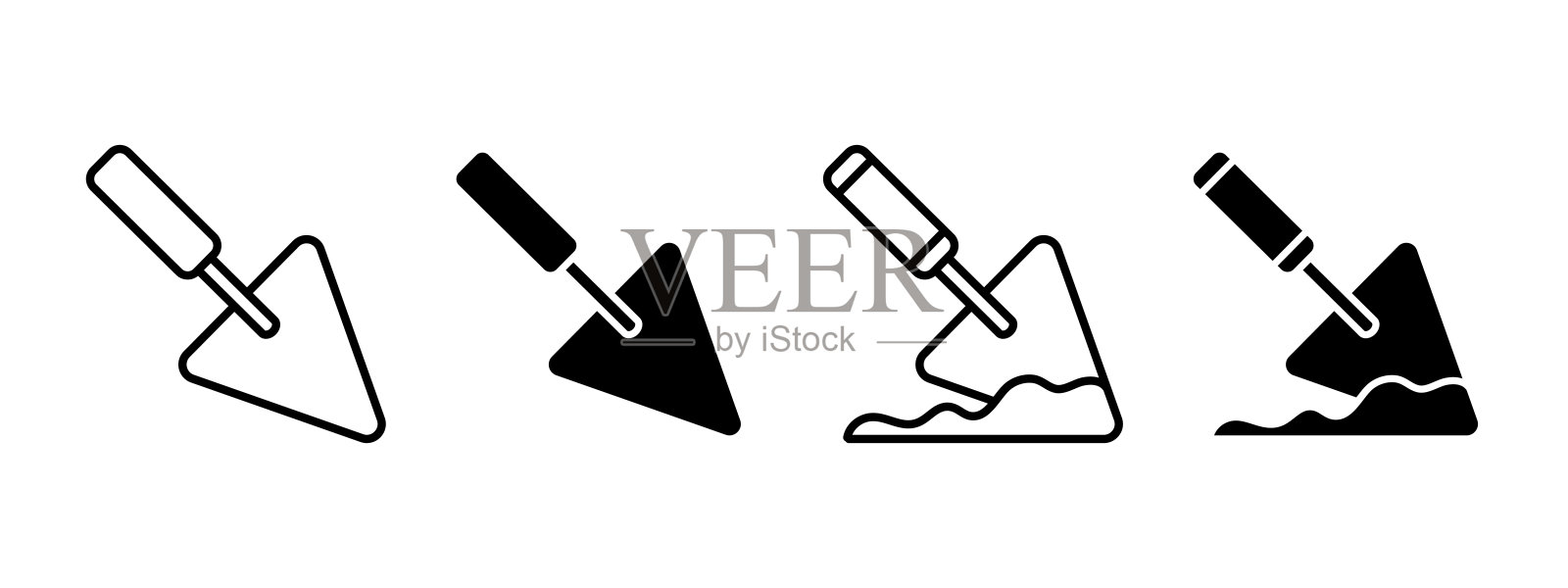 抹子图标。石膏刮刀矢量插图。砌砖工人符号。建筑抹灰工具标志。园艺设备图标。翻新硬件腻子孤立概念。插画图片素材