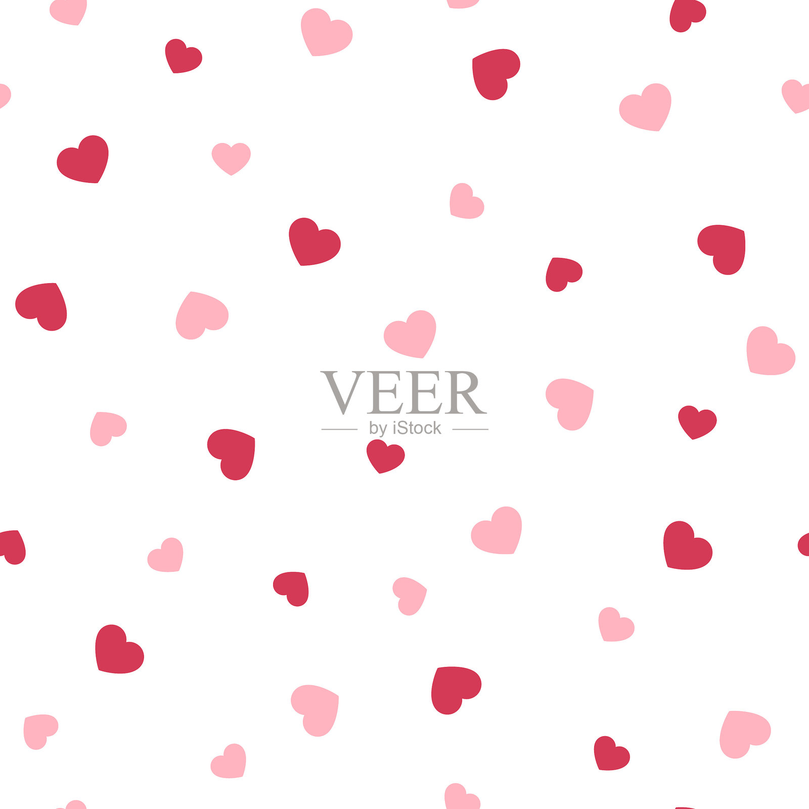 心形无缝图案。粉色和红色心形在白色背景上。矢量插图。插画图片素材