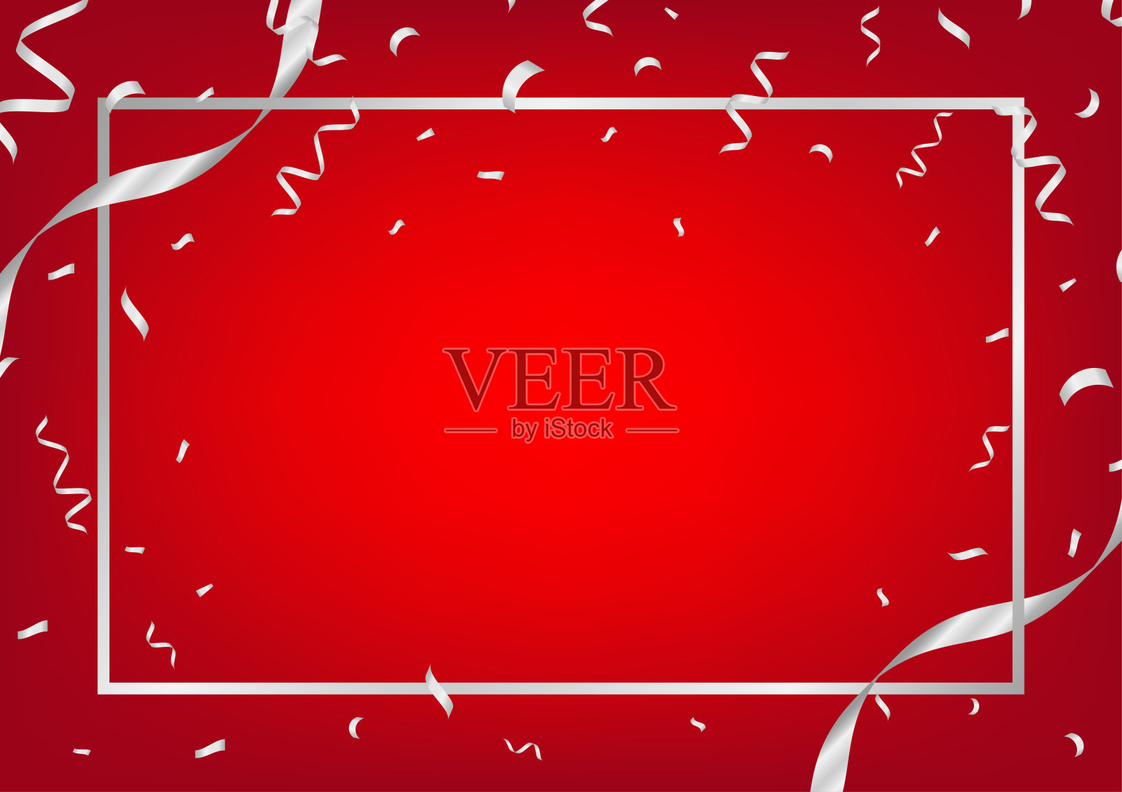 红色奢华抽象背景，配有丝带和五彩纸屑，适用于圣诞节或新年活动的邀请卡。插画图片素材