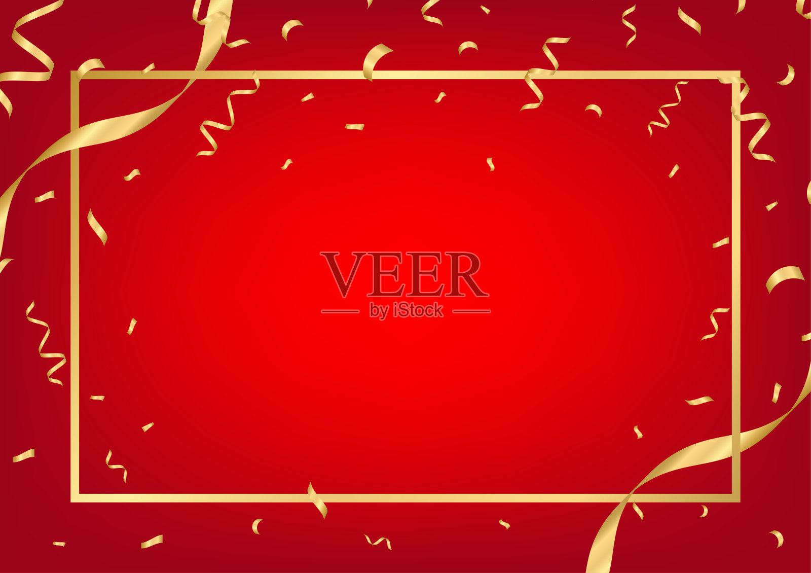 红色奢华抽象背景，配有丝带和五彩纸屑，适用于圣诞节或新年活动的邀请卡。插画图片素材