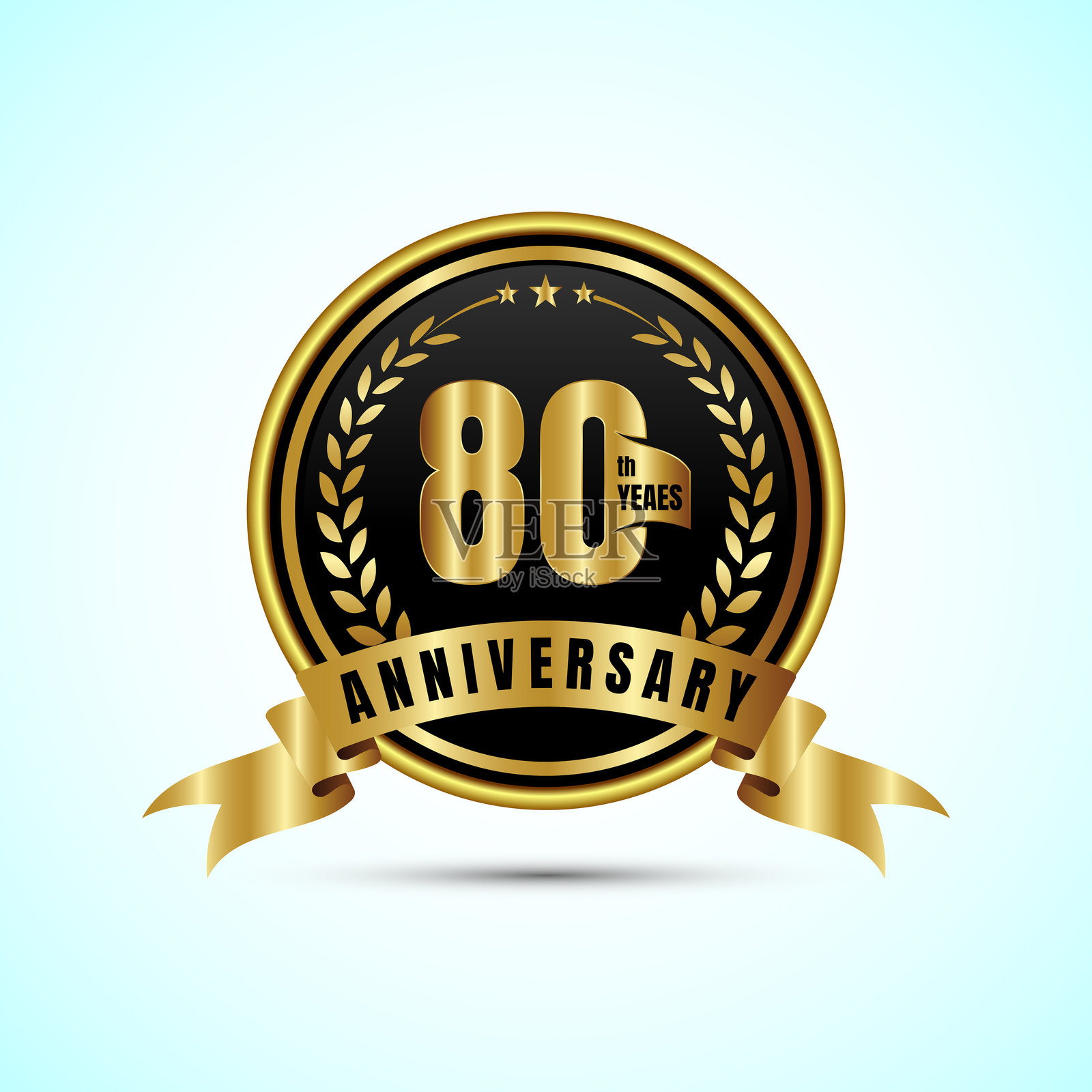 80周年纪念图标logo设计生日庆祝，金色周年纪念徽章插画图片素材