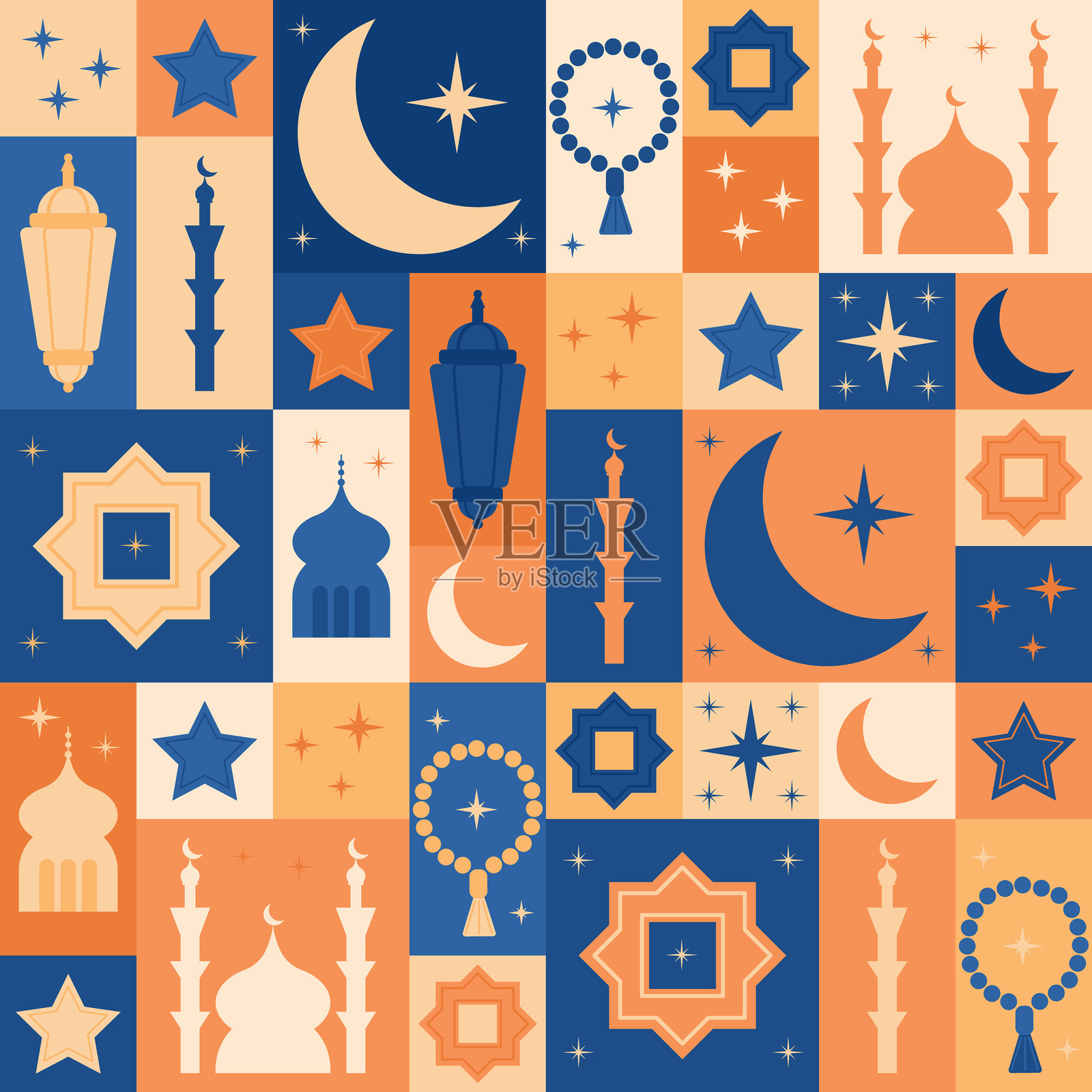 带有新月的拉马丹模块化图案插画图片素材