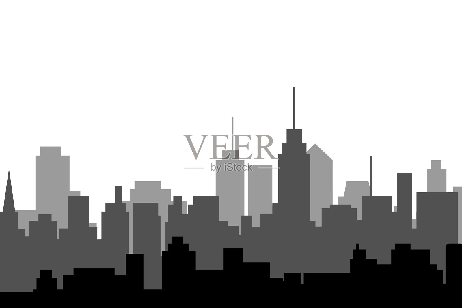 城市天际线矢量插图。平面风格的城市景观。城市轮廓。城市背景。白天的城市天际线。插画图片素材