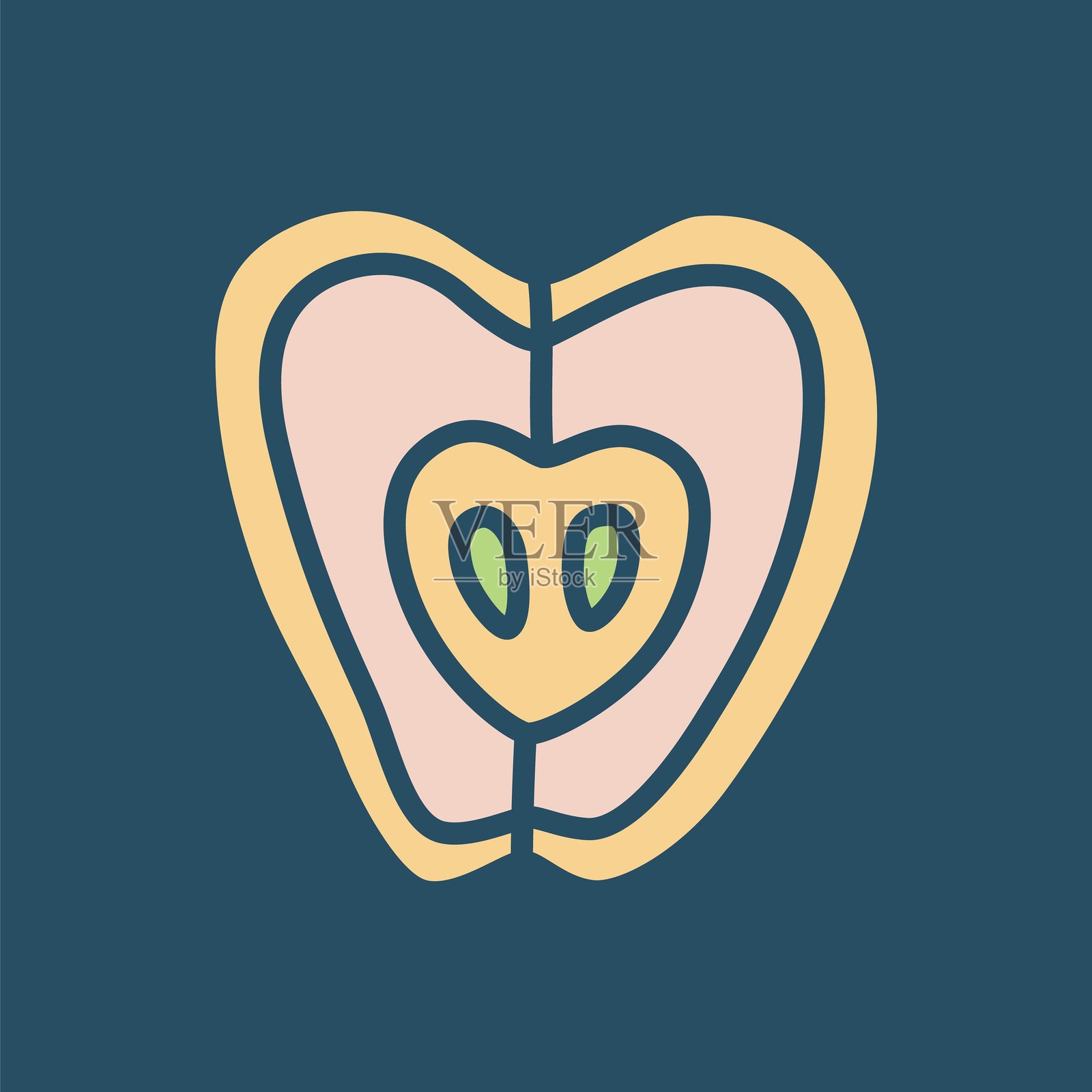 现代极简风格的手绘苹果半个涂鸦图标，带有色彩。插画图片素材