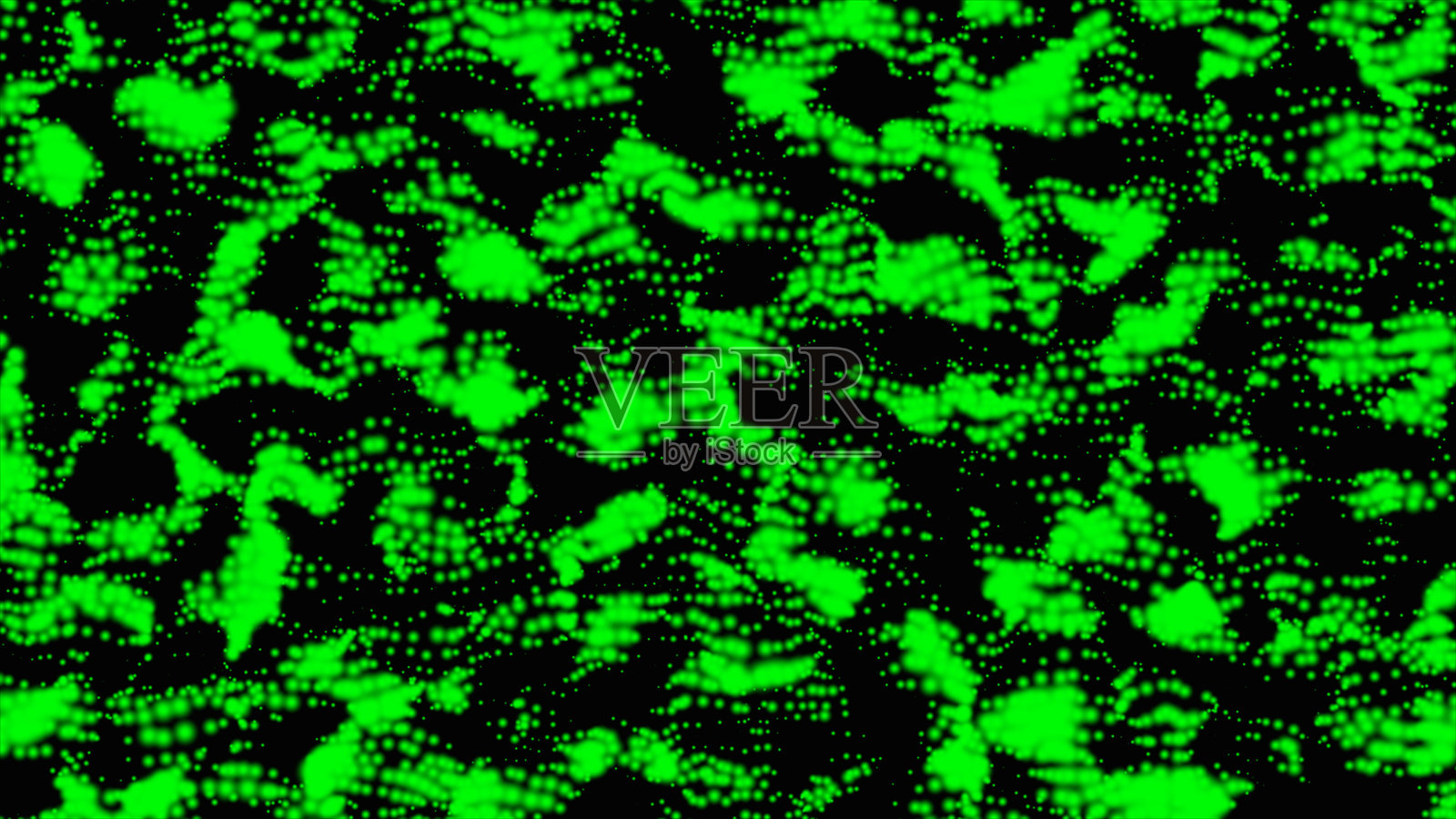 蓝色波动粒子在抽象空间中。具有波浪油画效果的抽象背景。带有连接线和点的抽象多边形循环黑色背景。插画图片素材