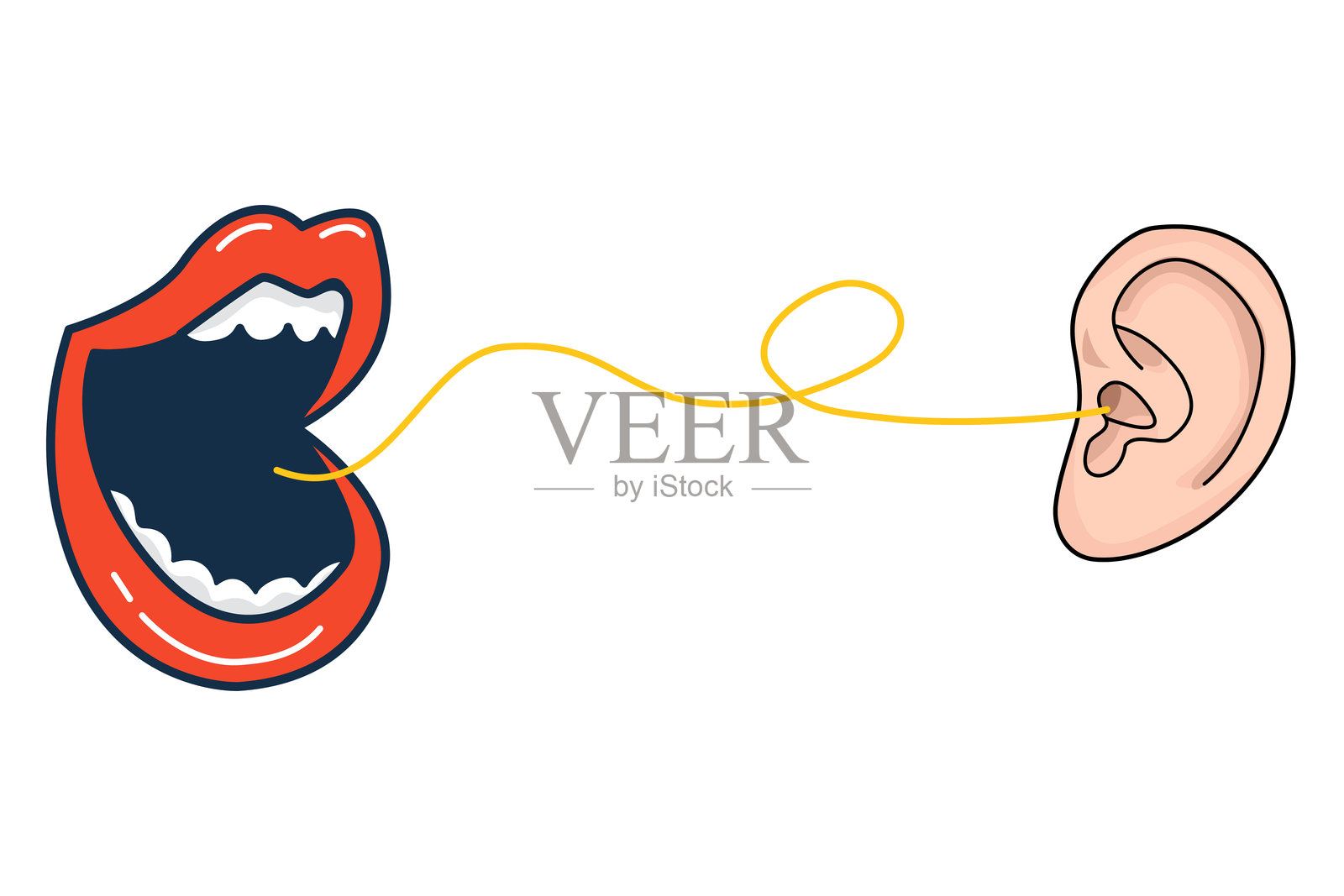 嘴巴与耳朵沟通的插图，卡通风格插画图片素材