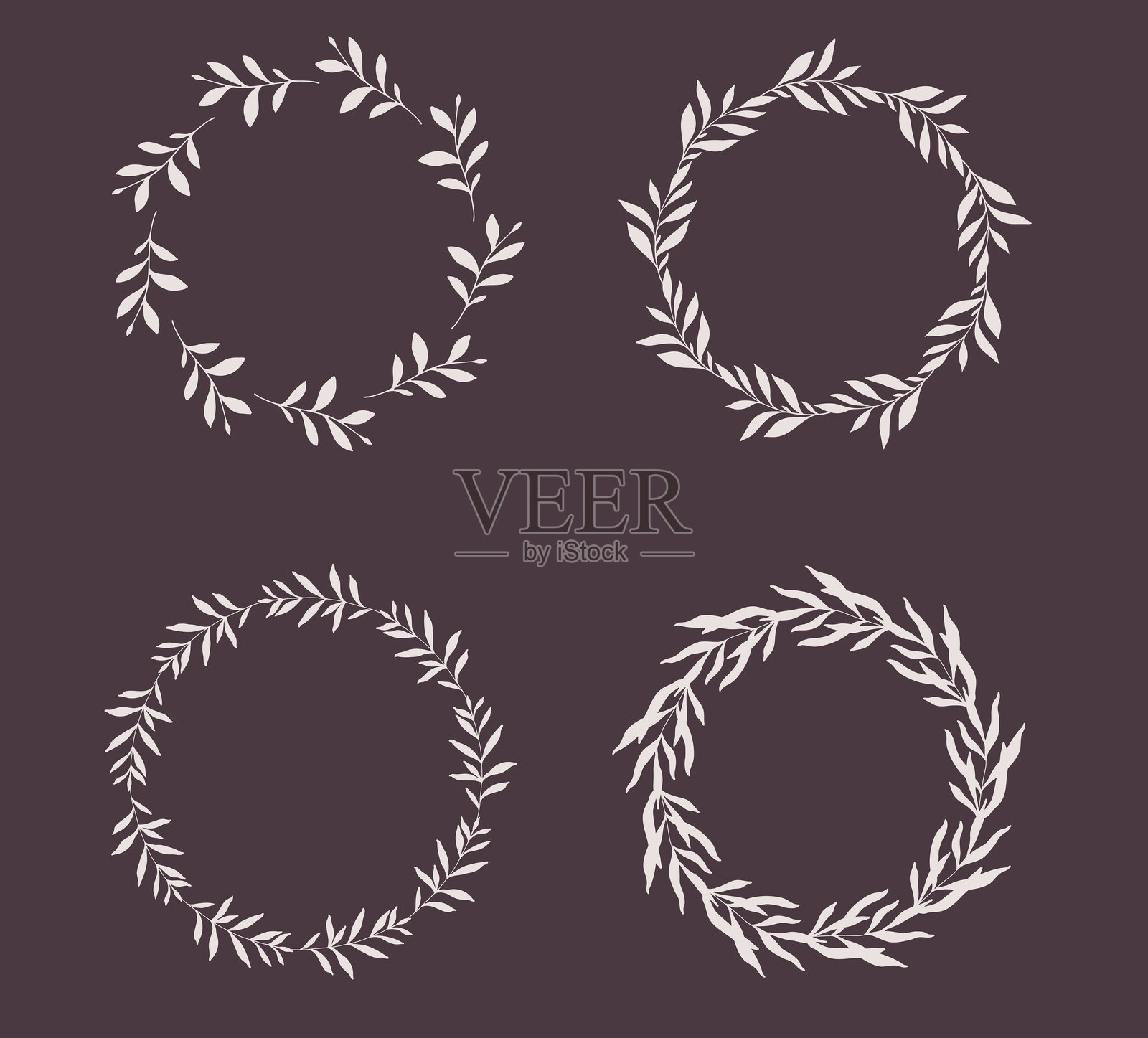 花环套装。时尚的花卉框架，带有叶子和树枝的轮廓。手绘树枝轮廓。植物线条艺术。手绘图形。优雅的婚礼邀请函，保存日期。插画图片素材