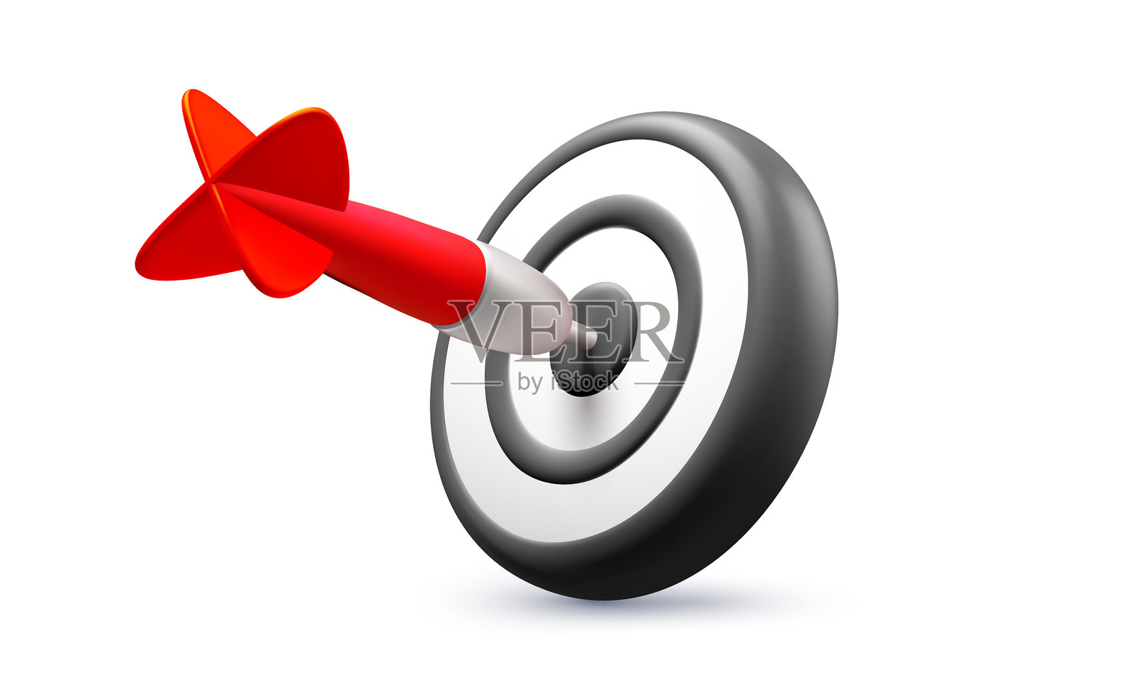 逼真的矢量插图，展示了带箭头的商业目标，准确的靶心，背景为白色。3D卡通风格的飞镖靶图标，配有红色箭头。成功的财务策略。插画图片素材