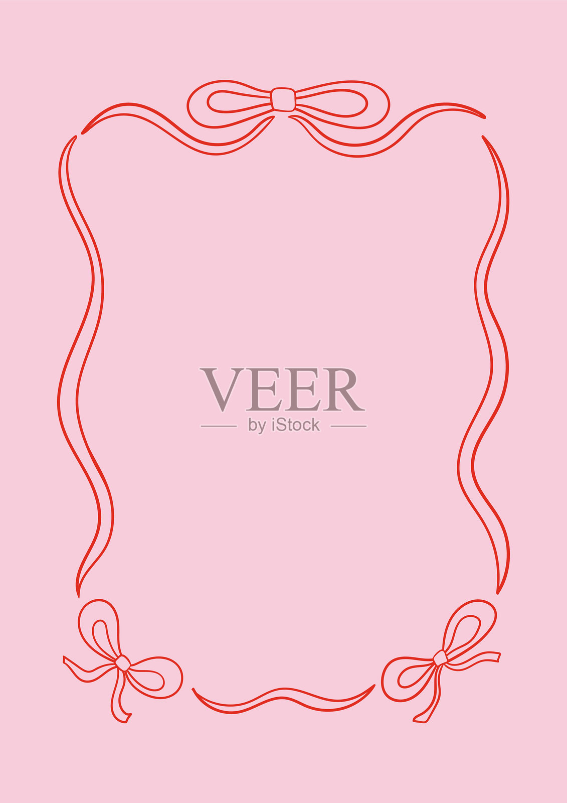 波浪形奇特边框，带有蝴蝶结。矢量轮廓插图，展现俏皮美学。插画图片素材