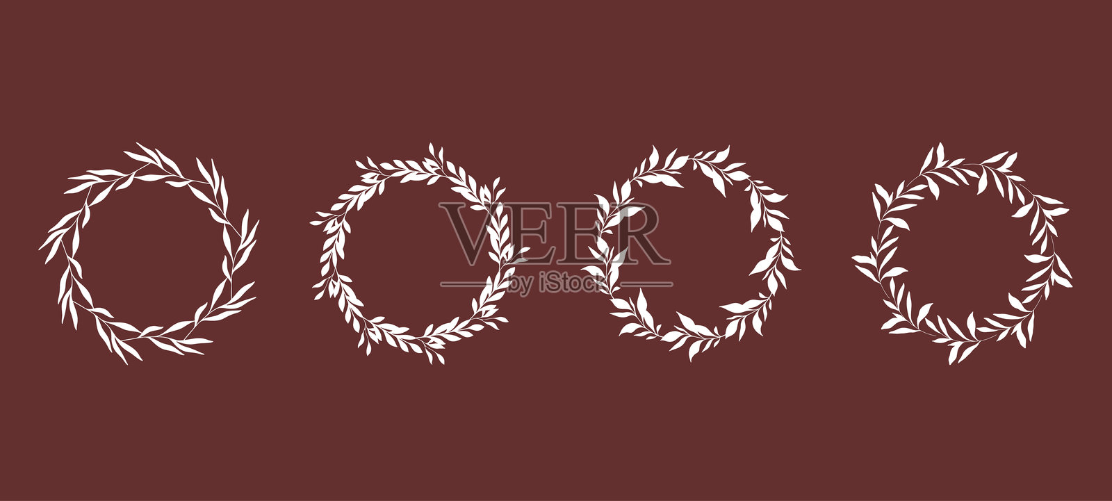 花环套装。时尚的花卉框架，带有叶子和树枝的轮廓。手绘树枝轮廓。植物线条艺术。手绘图形。优雅的婚礼邀请函，保存日期。插画图片素材