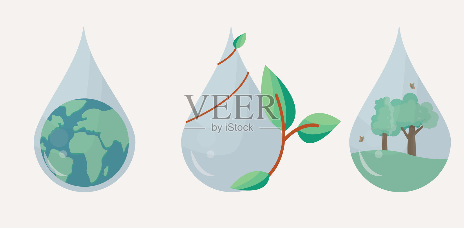 世界水日环境图标在水滴中。插画图片素材