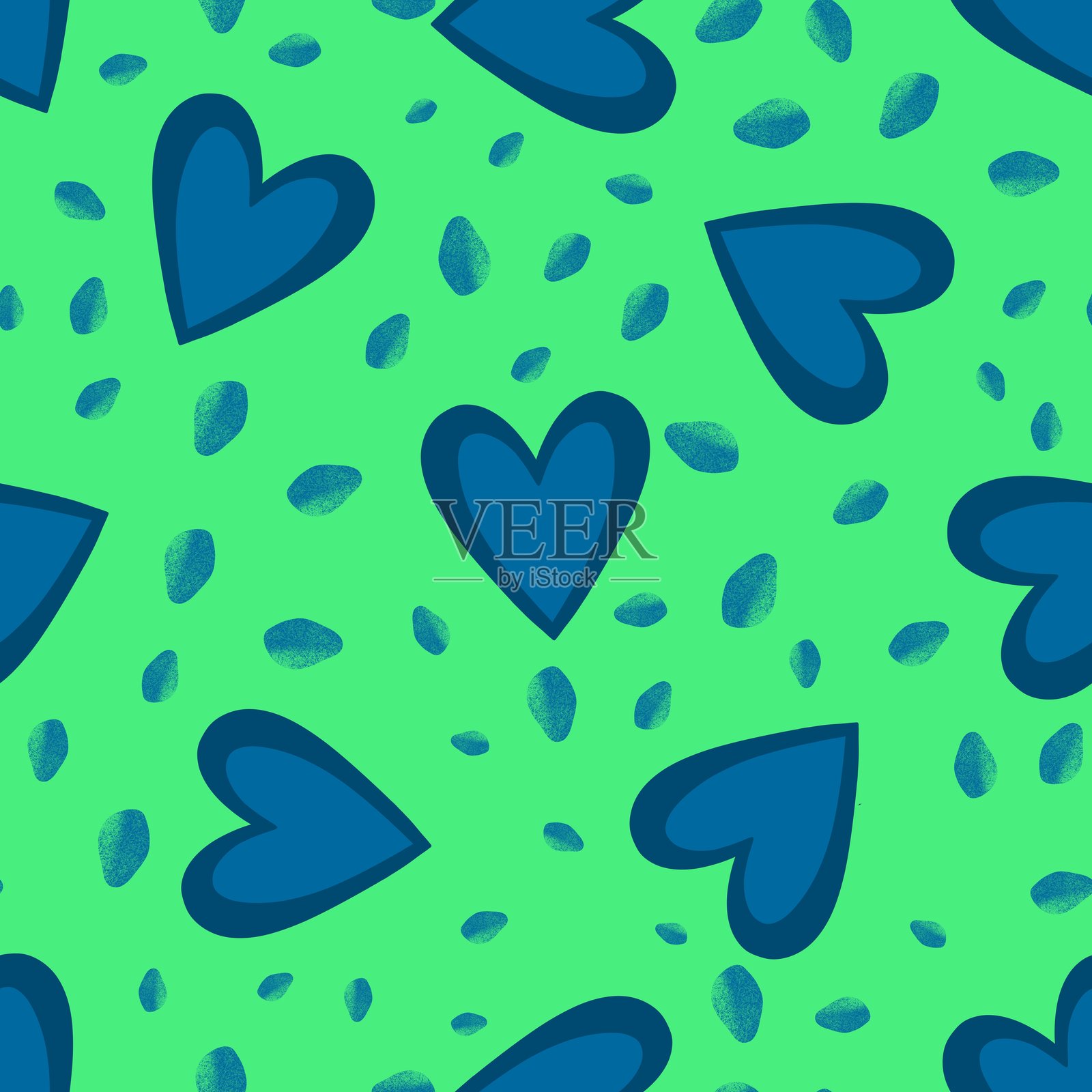 情人节卡通心形无缝图案，适用于包装纸和面料插画图片素材