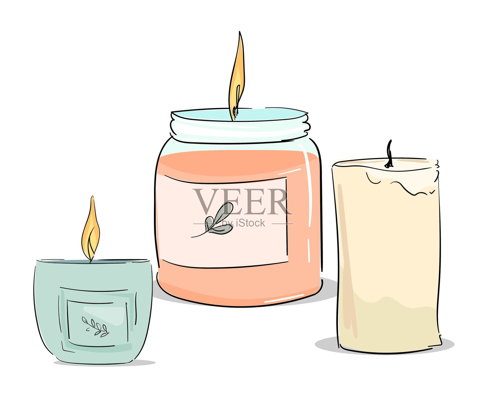 时尚的蜡烛组合，孤立在白色背景上，矢量图插画图片素材