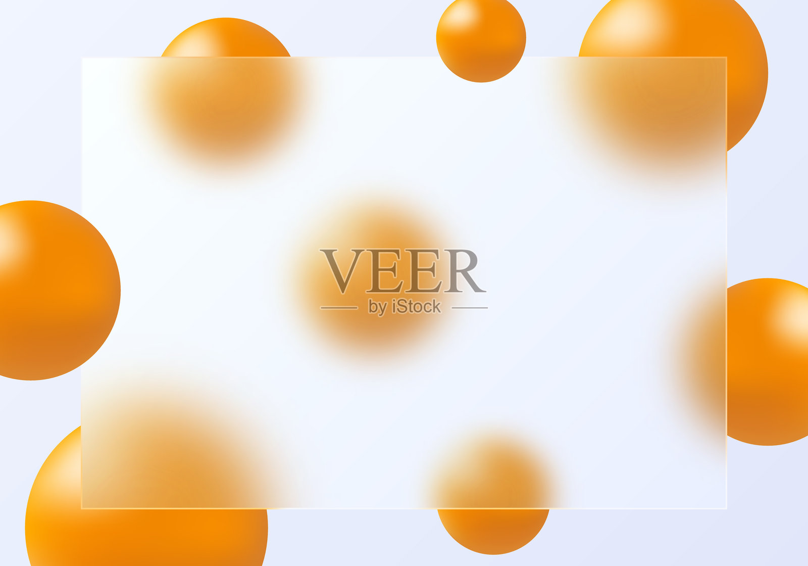 玻璃形态横幅模板。由透明塑料制成的塑料矩形，带有模糊效果。球体形态抽象艺术。插画图片素材