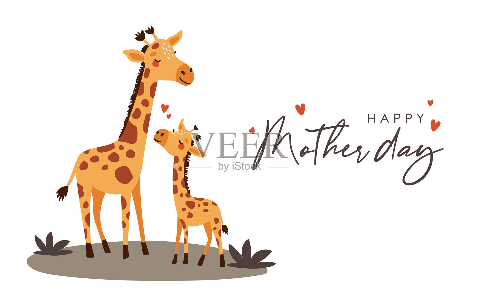 长颈鹿妈妈和宝宝，卡通风格，母亲节插图，可爱的动物插画图片素材