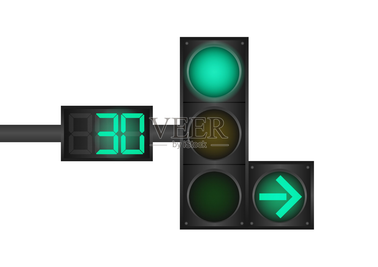 带有绿灯和倒计时器的交通信号灯。插画图片素材