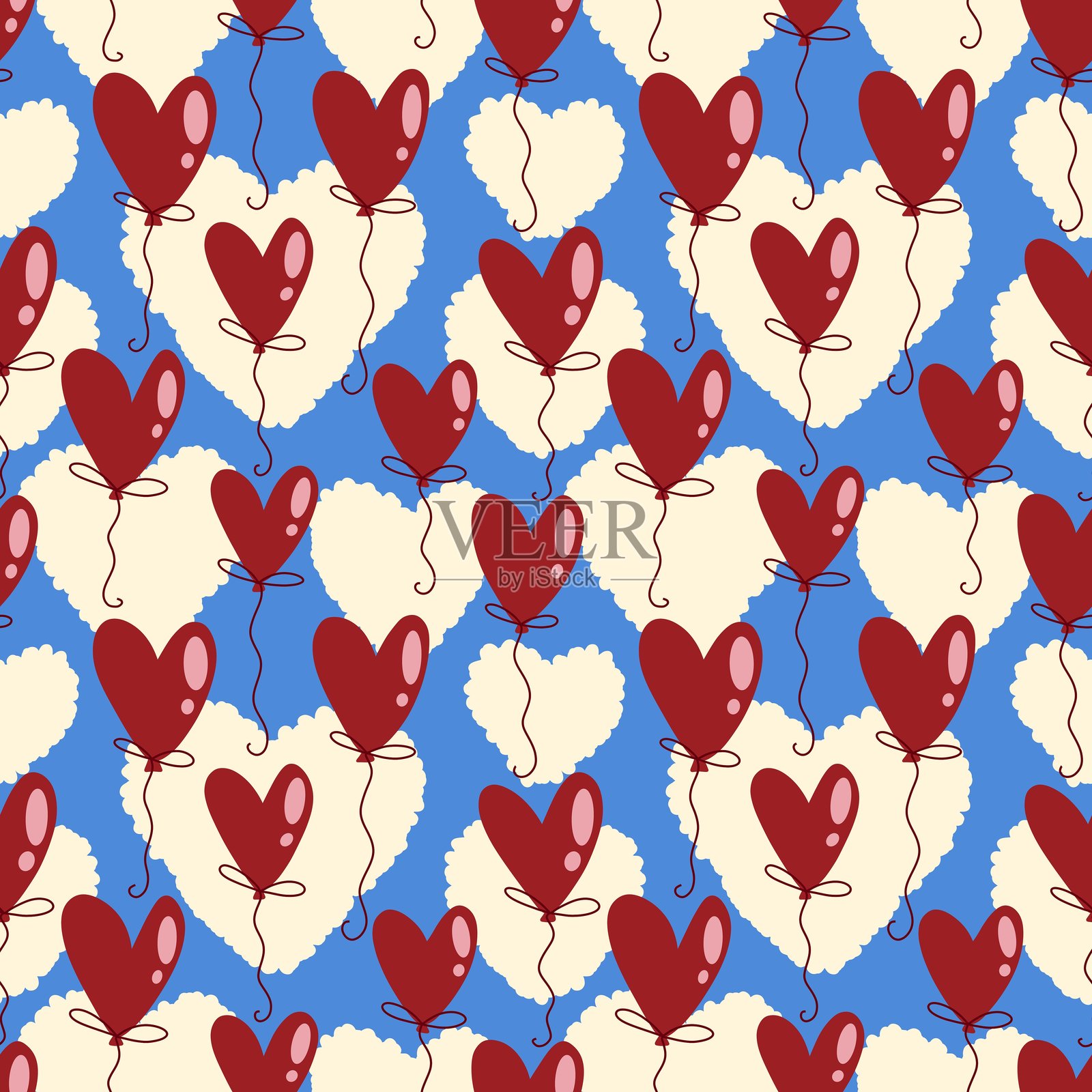 情人节卡通心形无缝图案，适用于包装纸和面料插画图片素材