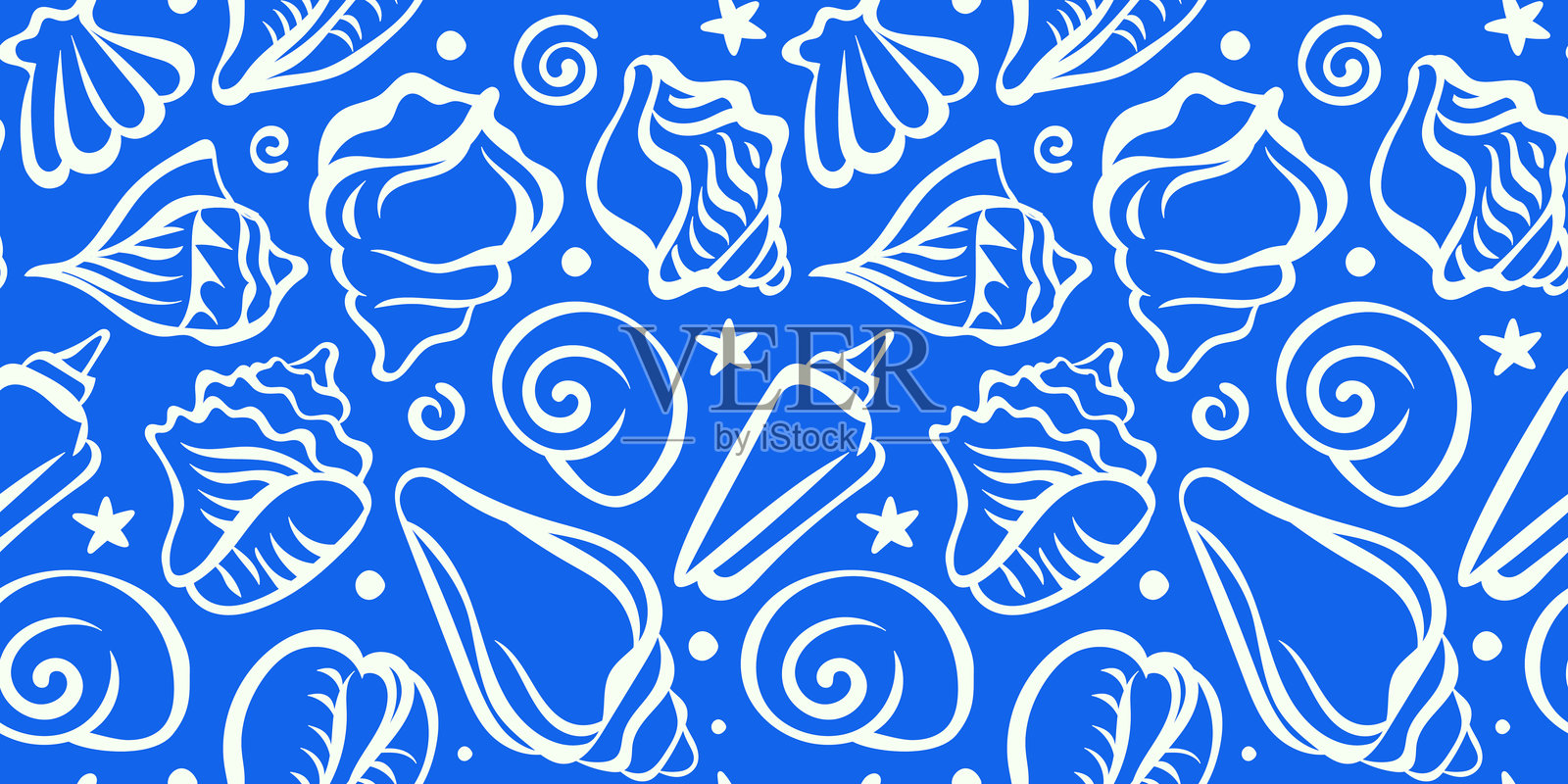 矢量logo和印刷设计模板，夏季印刷，热带手绘插图，海贝壳插图插画图片素材