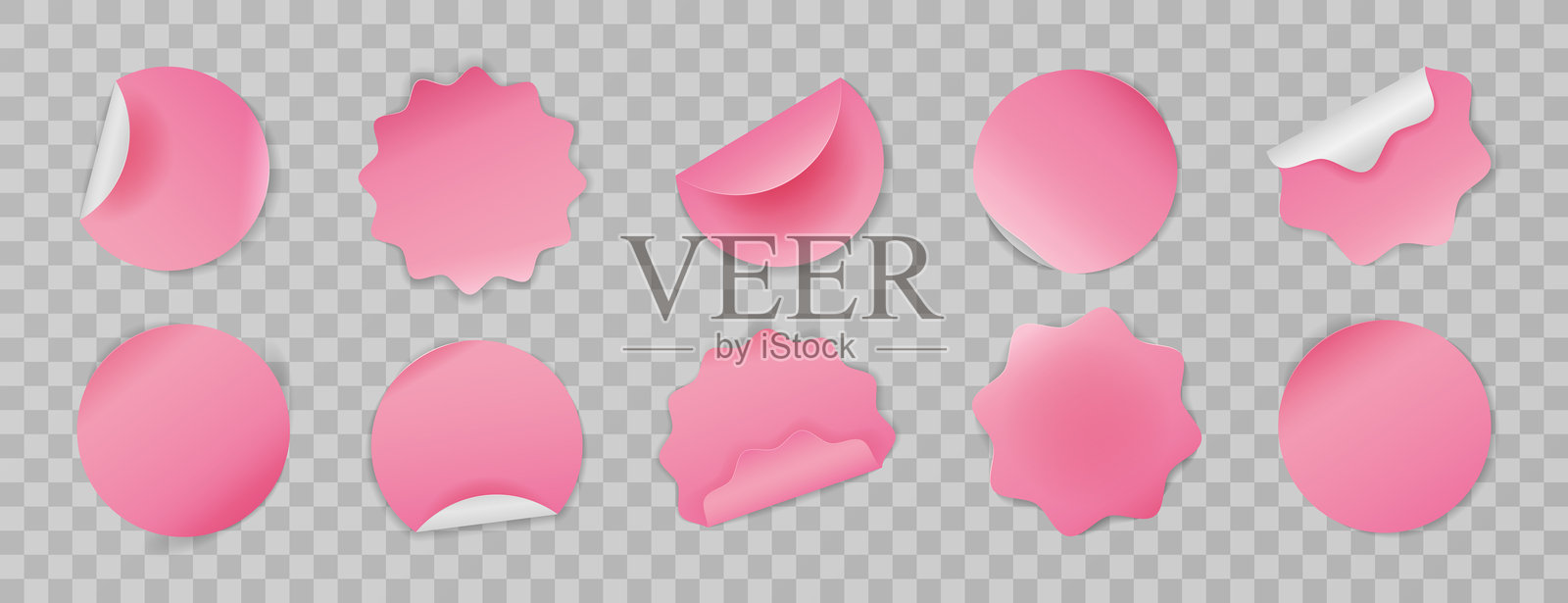 一组逼真的粉色圆形贴纸。插画图片素材